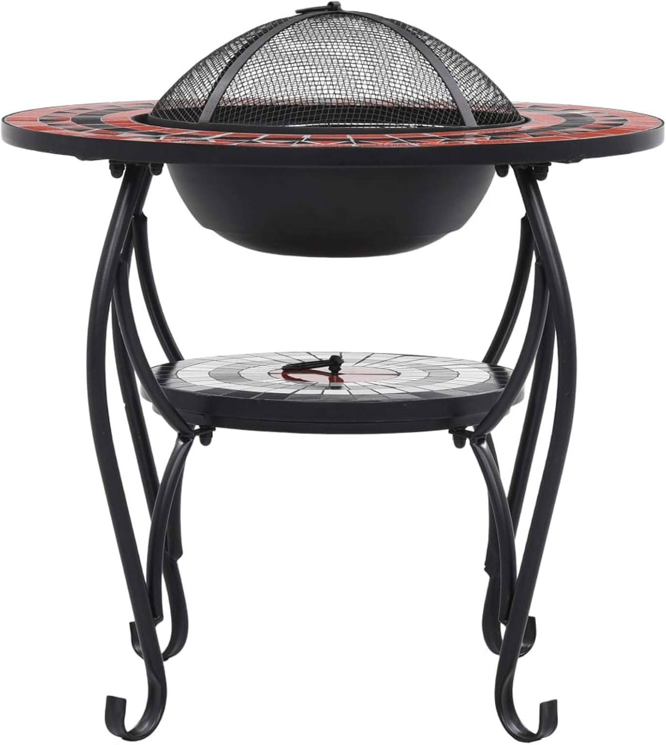 Ceramic Fire Pit Table, 26.8 Inch Steel and Terracotta, Round Mosaic Surface for Outdoor Garden Patio Warmth and Barbecue