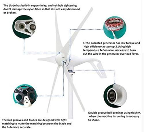 600W Horizontal Wind Generator Turbine 12V/24V Windmill with 5 Blades and Charge Controller for Home Use,12v