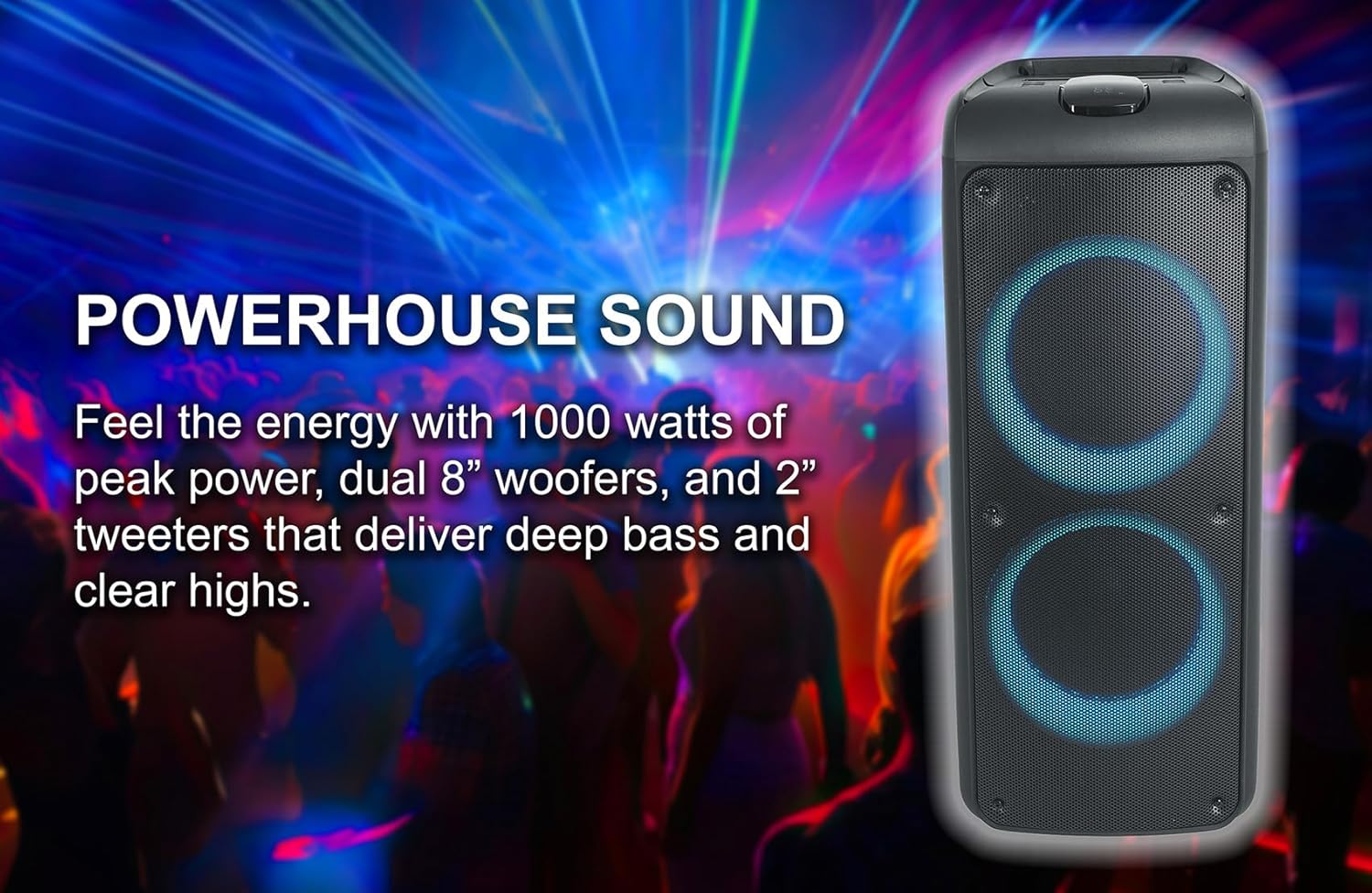 Rockville Rock Party 9 1000W Portable Bluetooth Speaker, Dual 8