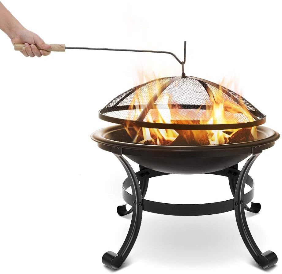 Camping Fire Pit 22 Inch Steel Firepit DIY Mesh Screen Durability Rustproof Bowl BBQ Grill Outdoor Bonfire
