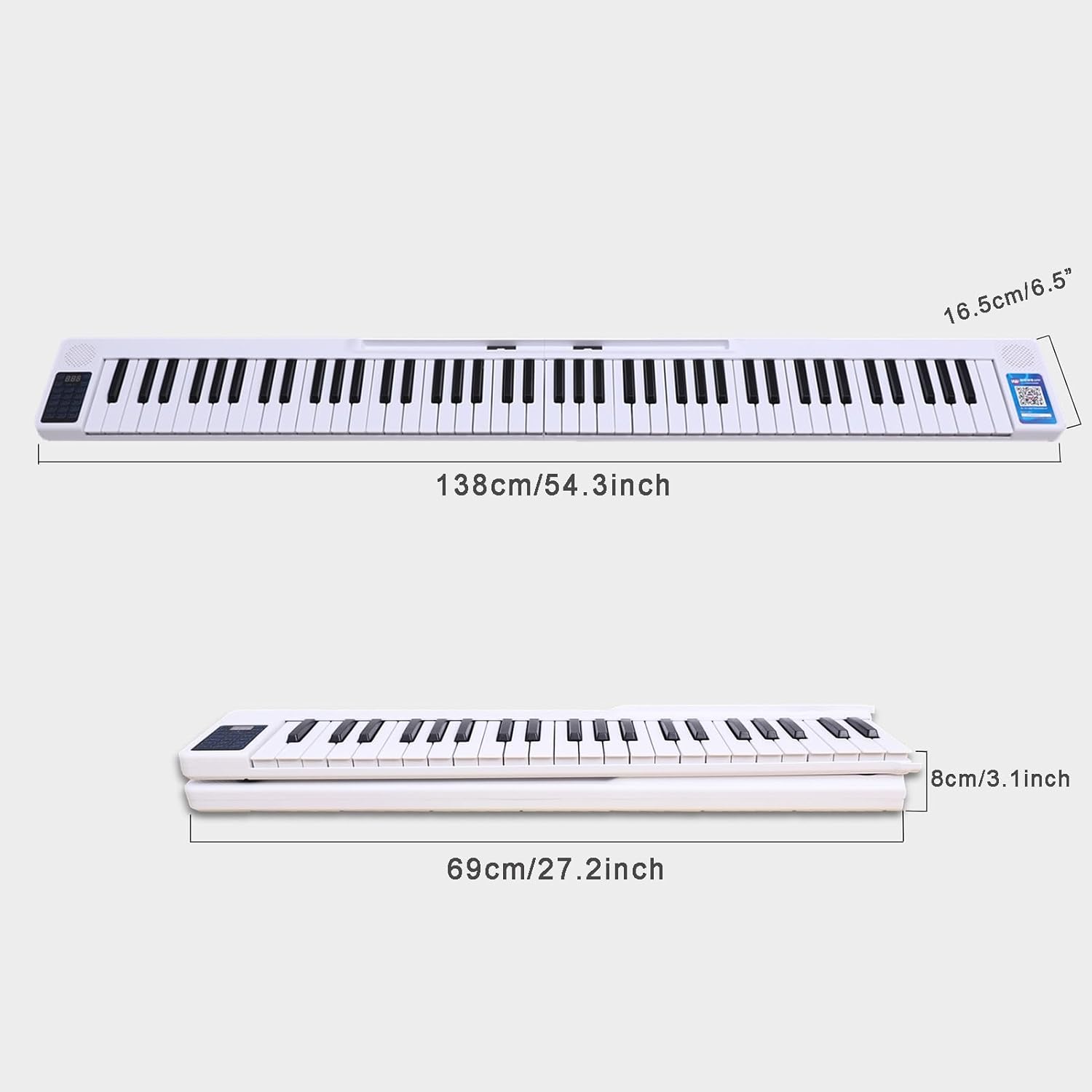 88 Full Size Portable Keyboard Piano Semi-Weighted Folding Digital Piano Built-in Dual Speakers, Bluetooth 5.0, MIDI, Sustain Pedal, Carrying Bag, Rechargeable Piano for Beginners(White)