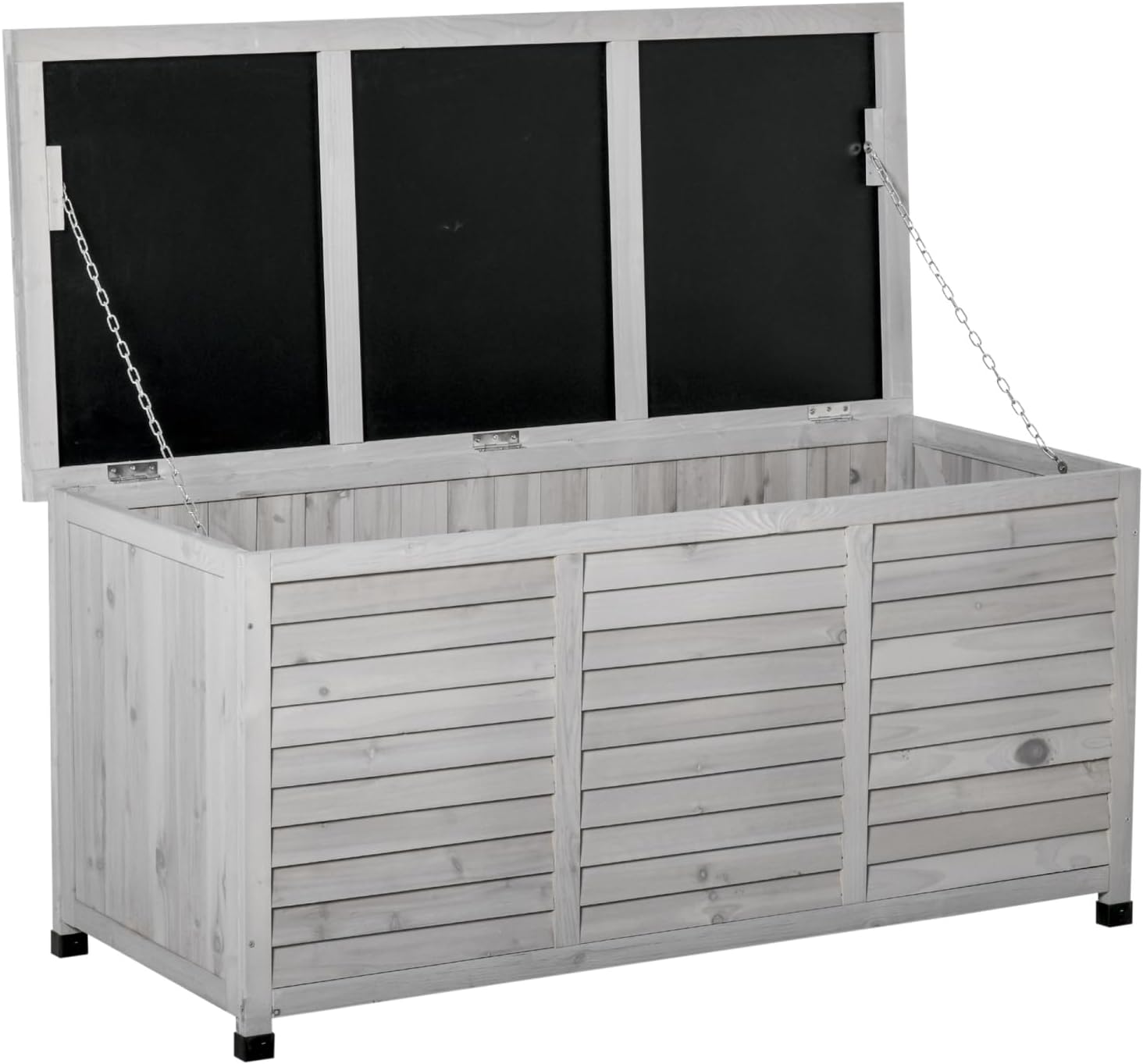 75-Gallon Wooden Deck Box, Outdoor Storage Container with Air Vents and Weather-Resistant Finish, Grey