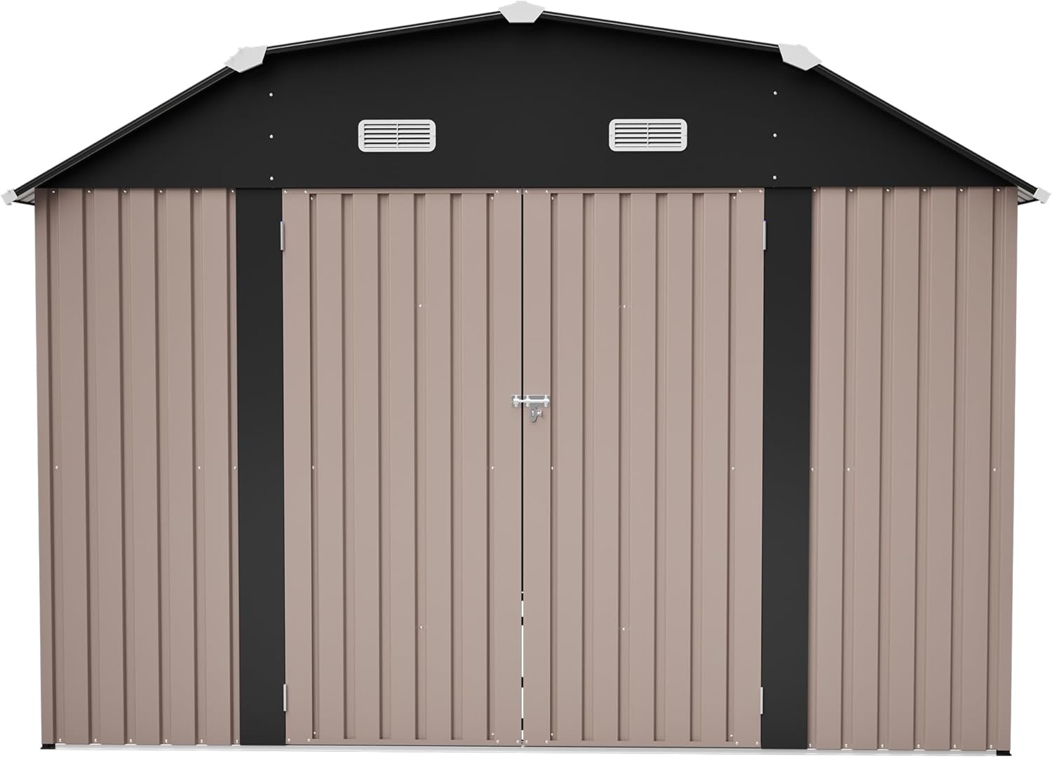 CHARMMA 10x12 FT Outdoor Storage Shed, Large Metal Storage House Lockable Doors & Floor Frame, Garden Tool Storage Shed with Window & Ventilation Vents for Backyard/Garden/Patio (Brown)