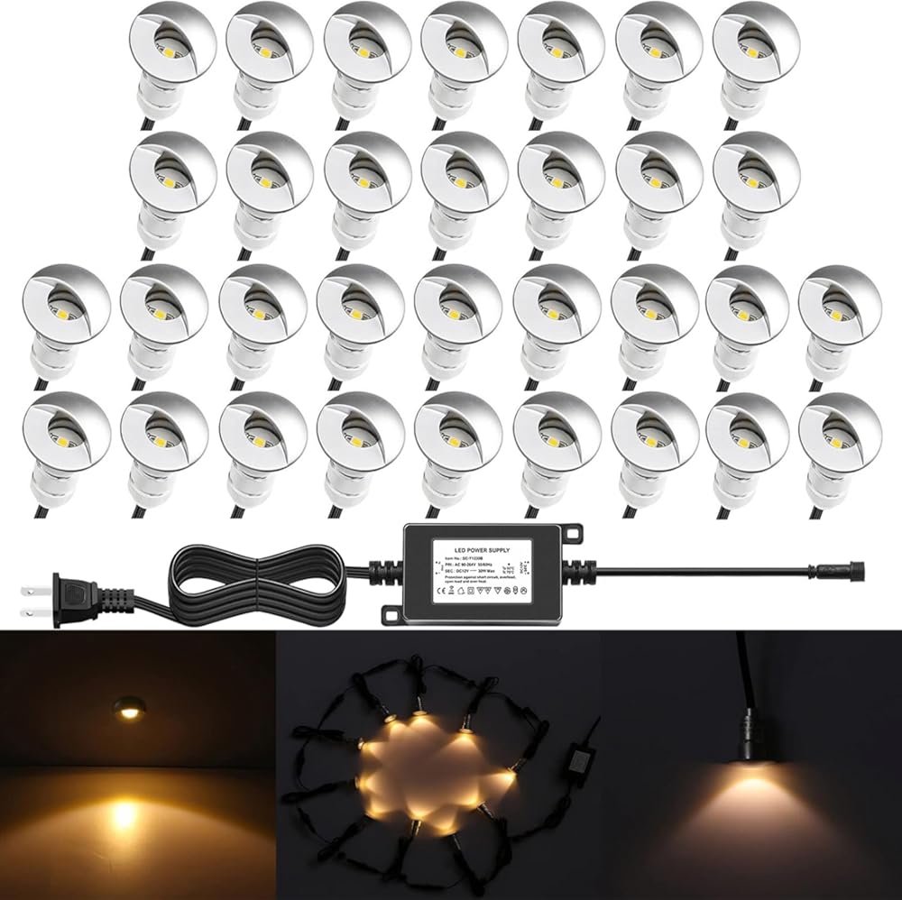 30pcs Low Voltage LED Step Lights Kit 1-1/25