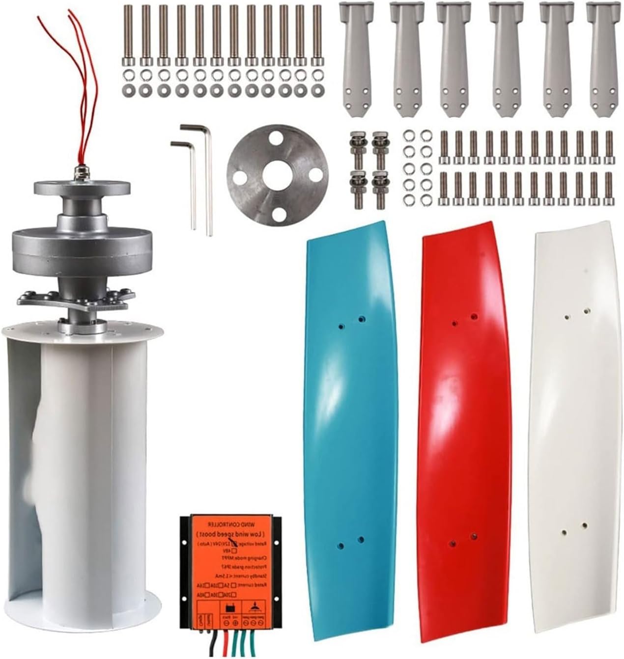 600W Wind Turbine Generator,12V/24V 3 Blade Portable Vertical Wind Power Turbine Gen,with Controller+Flange+Tool Wind Turbines Wind Turbine Generator Kit (12, Volts (DC))