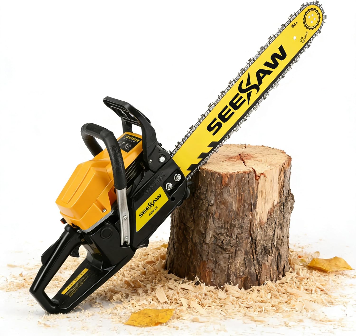 Gasoline Chainsaw 20 Inches 62CC Gasoline-Powered Chainsaw 3.4 Horsepower Two-Stroke Engine (20-inch yellow)