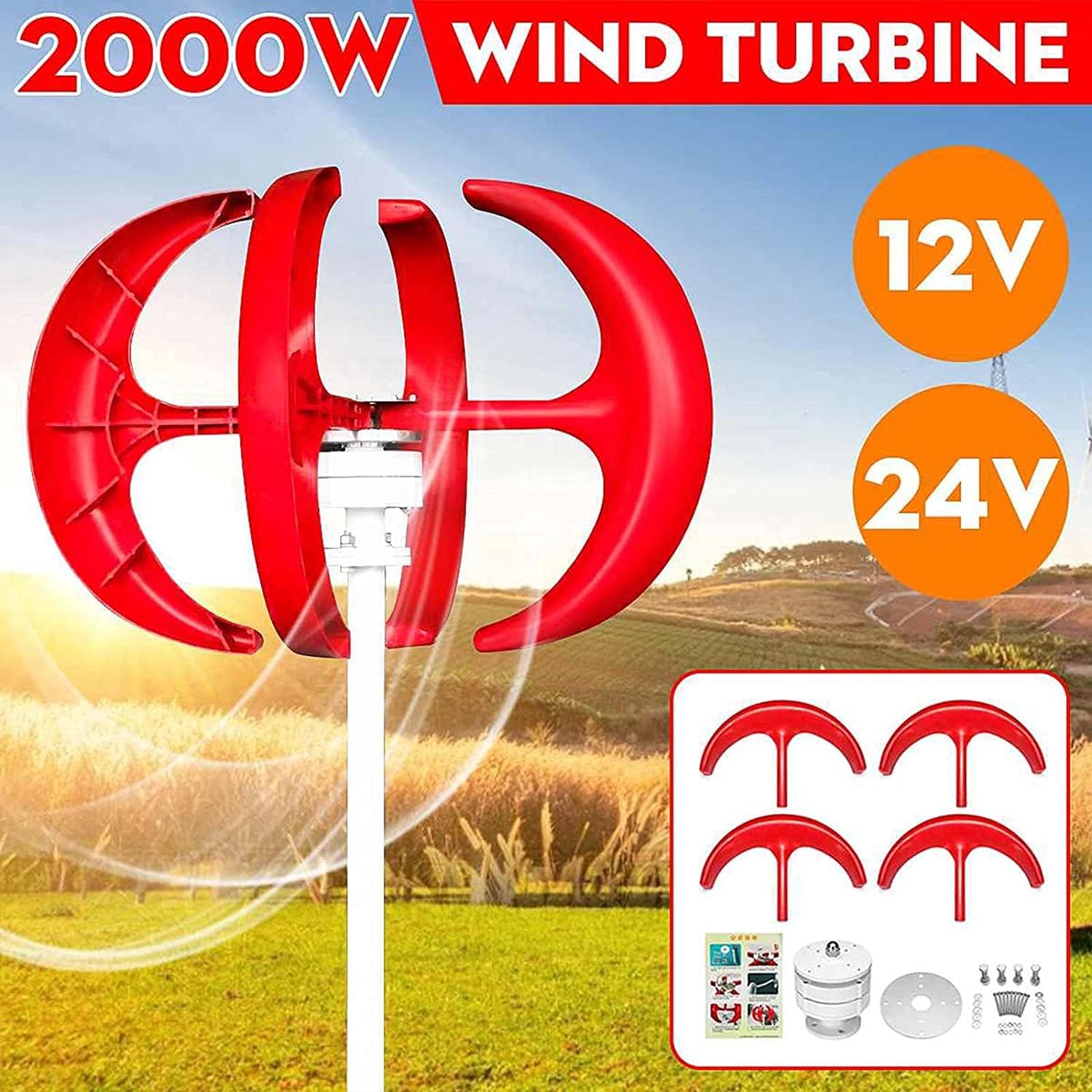 LiuSj JUnSt Energy Windmill 2000W 5 Blades Vertical Axis Permanent Maglev Wind Turbine, Generator Kit for Home Hybrids Streetlight