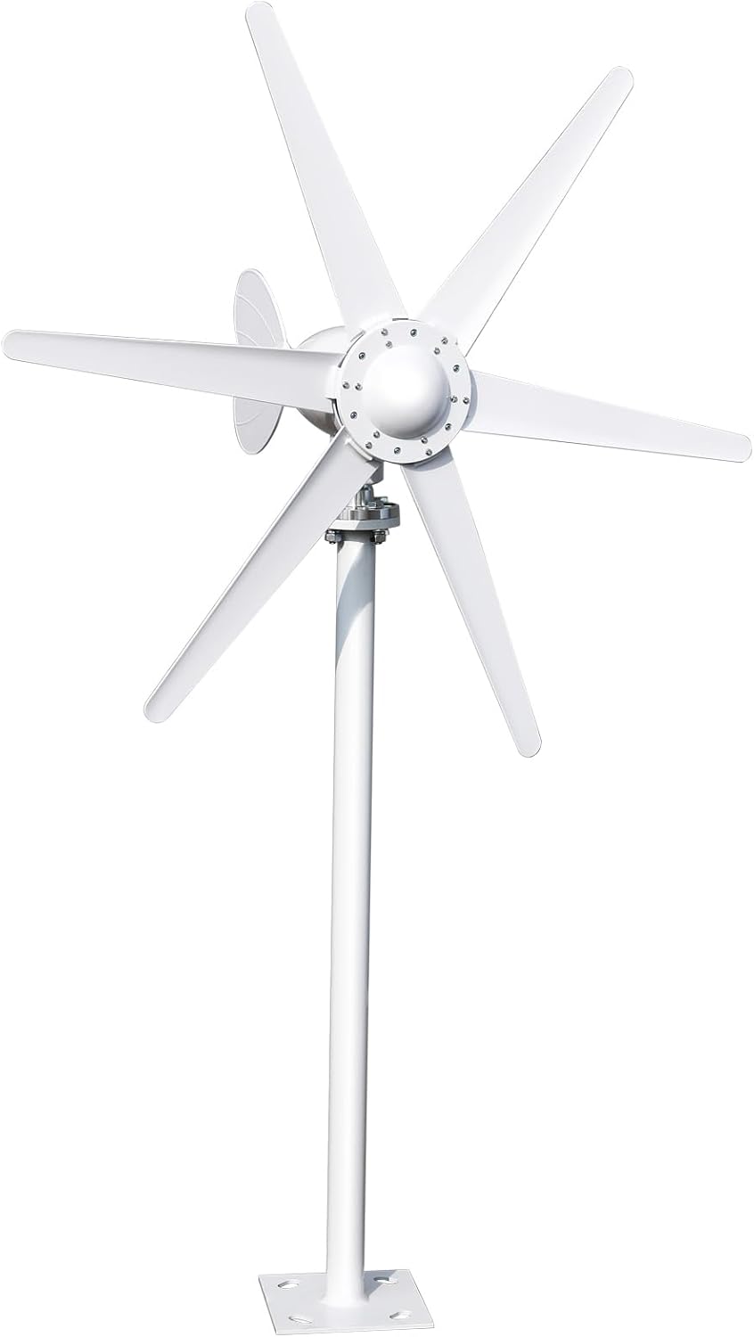 800W 12V/24V Wind Turbines Generator Kit, 6-Blade Fan Wind Power Generator, Electromagnetic Electricity Producer Equipment, Full Power Protection (White)