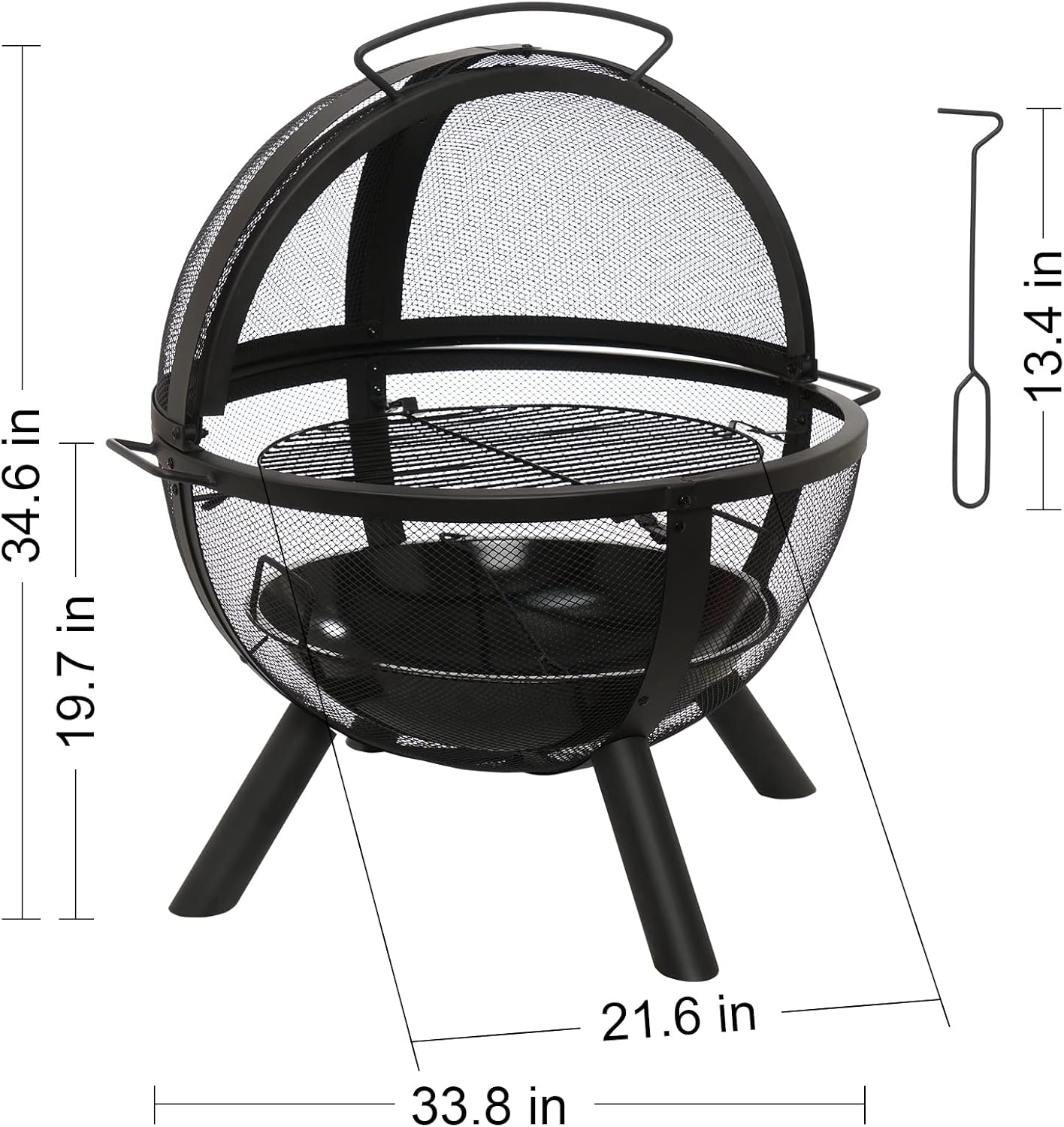 34”Ball of Fire Pit for Outside, Patio Fire Pit with BBQ Grill, Fireplace for Outdoor Camping, Garden Stove with Spark Screen, 5 feet Heat Radius for Warmth | BBQ | Bonfire | Picnic | Bonfire