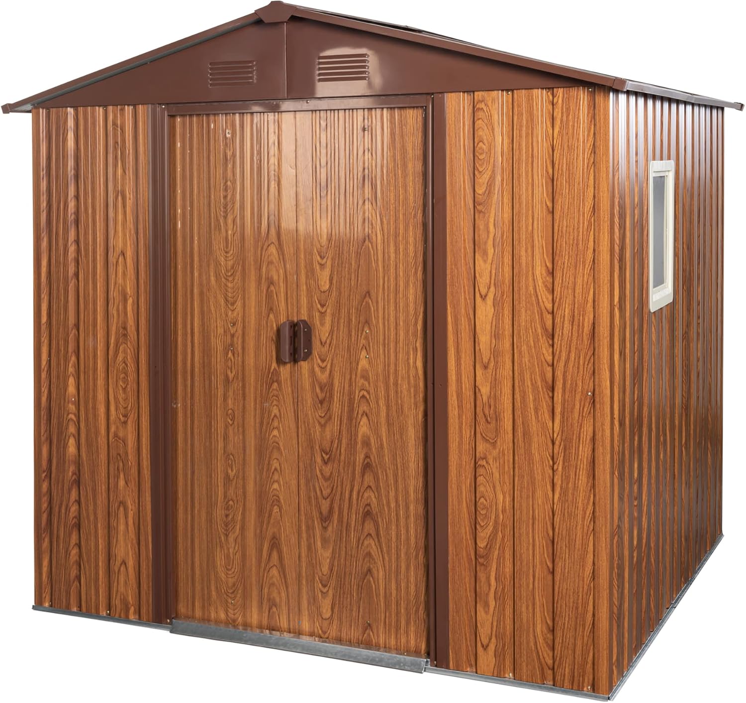 6FT x 6FT Outdoor Metal Storage Shed with Metal Floor Base Lockable Sliding Doors Large Garden Utility Tool Shed Anti-Corrosion Storage House Waterproof Steel Storage House for Backyard Patio Lawn