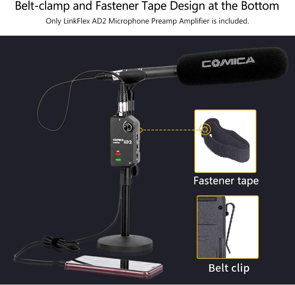 LinkFlex AD2 XLR /6.35mm-3.5mm Microphone Preamp Amplifier Audio Adapter Universal Replacement for Camera Smartphone Guitar Interface