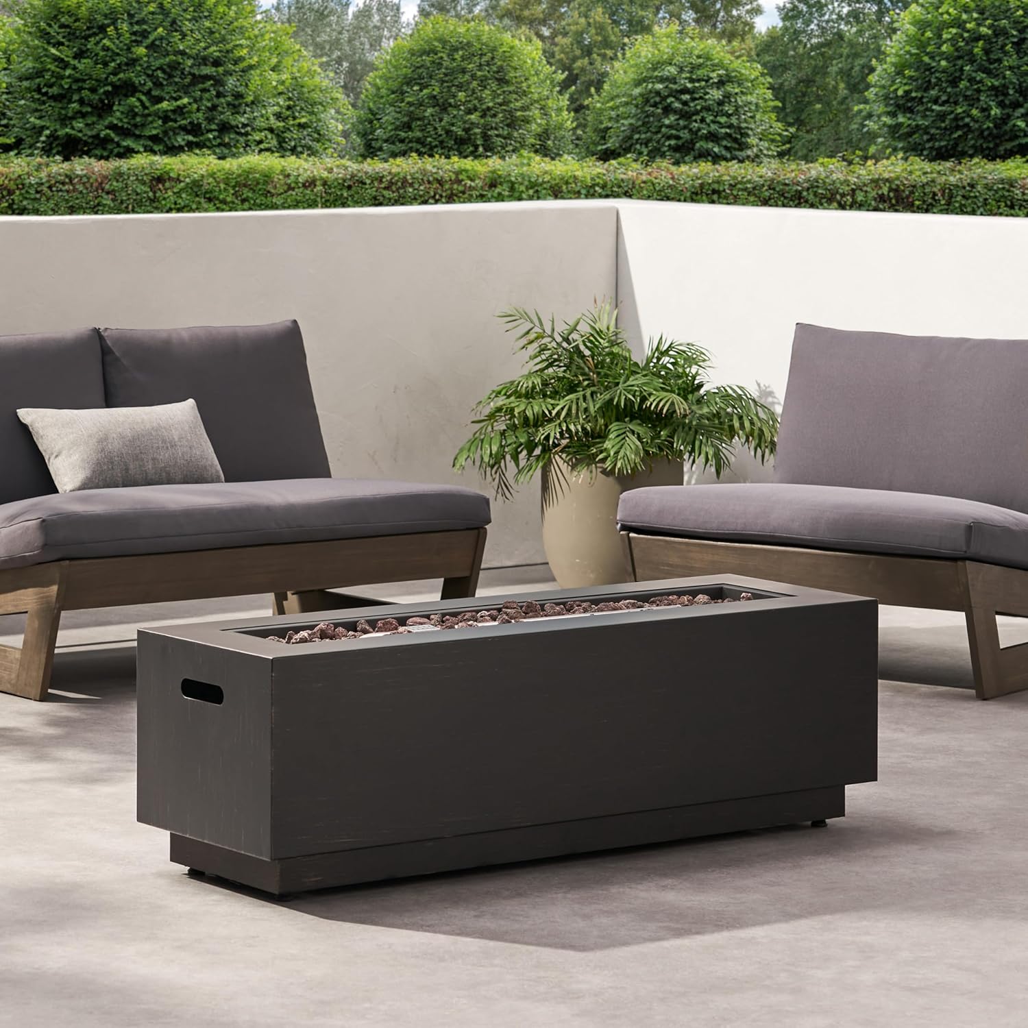 40 Inches Outdoor Propane Fire Pit, 50,000 Btu Dark Grey Rectangular Fire Table with Brown + Gold Accents, Patio, Deck, Backyard (Tank Cover Not Included)