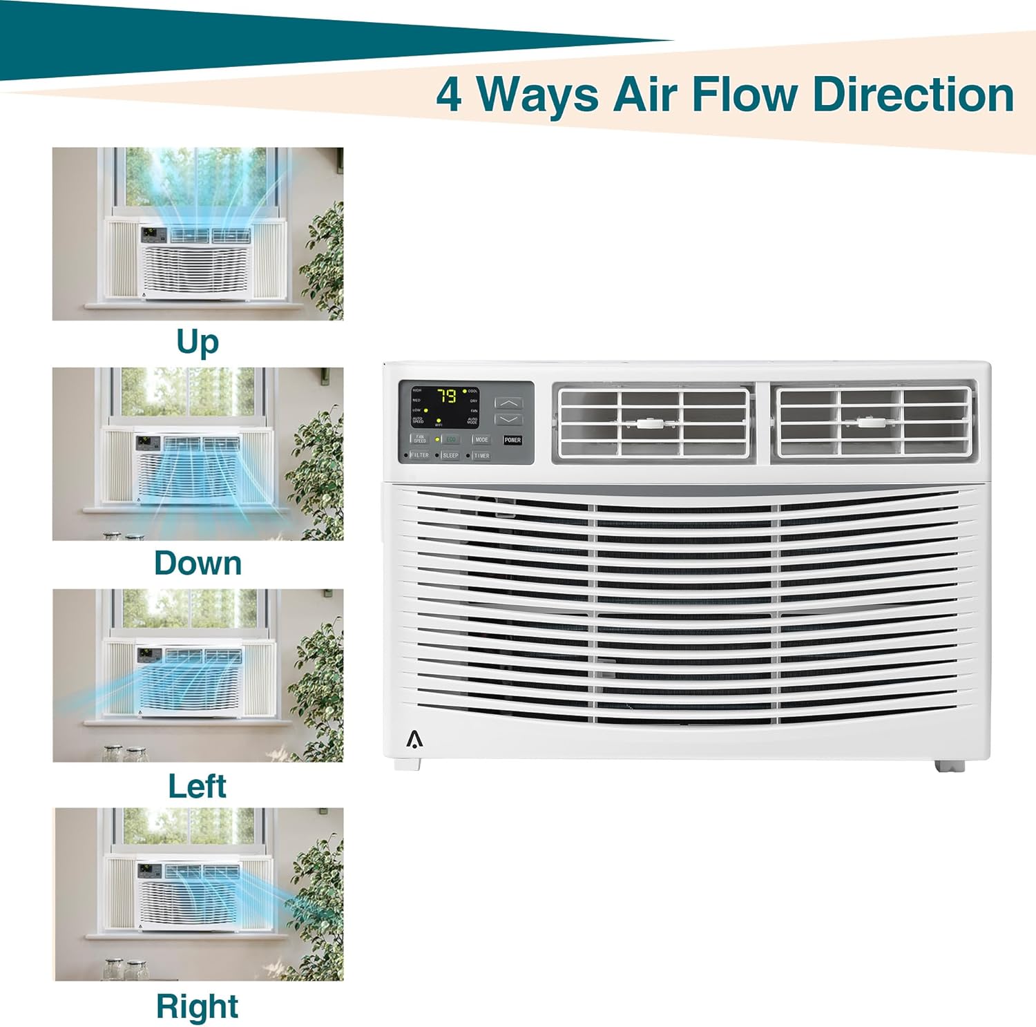 Window Air Conditioner with WiFi,8000 BTU Window Air Conditioner,Cools 350 Sq Ft,Ultra-Quiet Operation,3 Fan Speeds & Auto Restart,Effortless Temp Control,Easy Window Mount,White AC Unit for Bedrooms