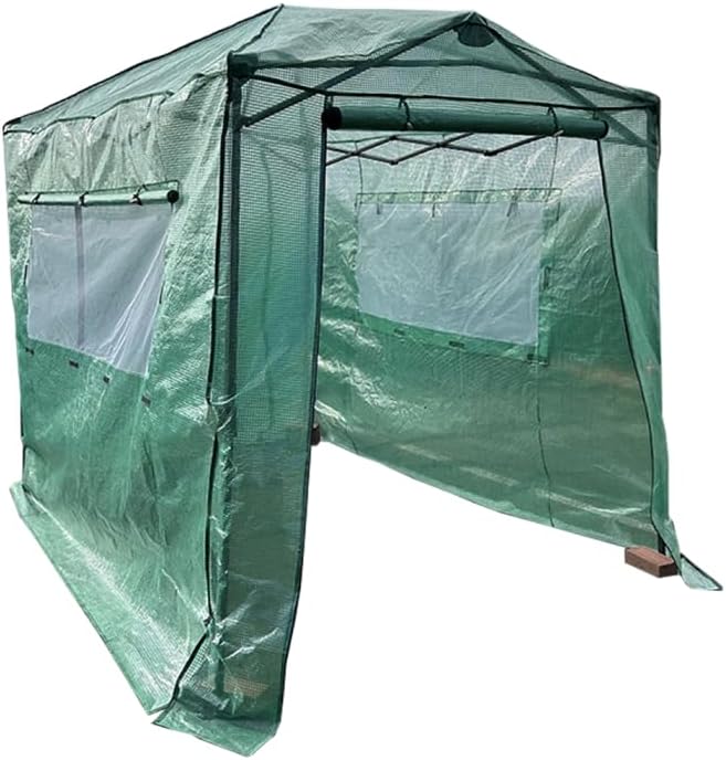 Garden Winds Custom Fit Replacement Cover Compatible with The Eagle Peak 8x6 Portable Walk in Pop Up Greenhouse Zipper Entry Doors 2 Mesh Side Windows - PE Fabric - Green