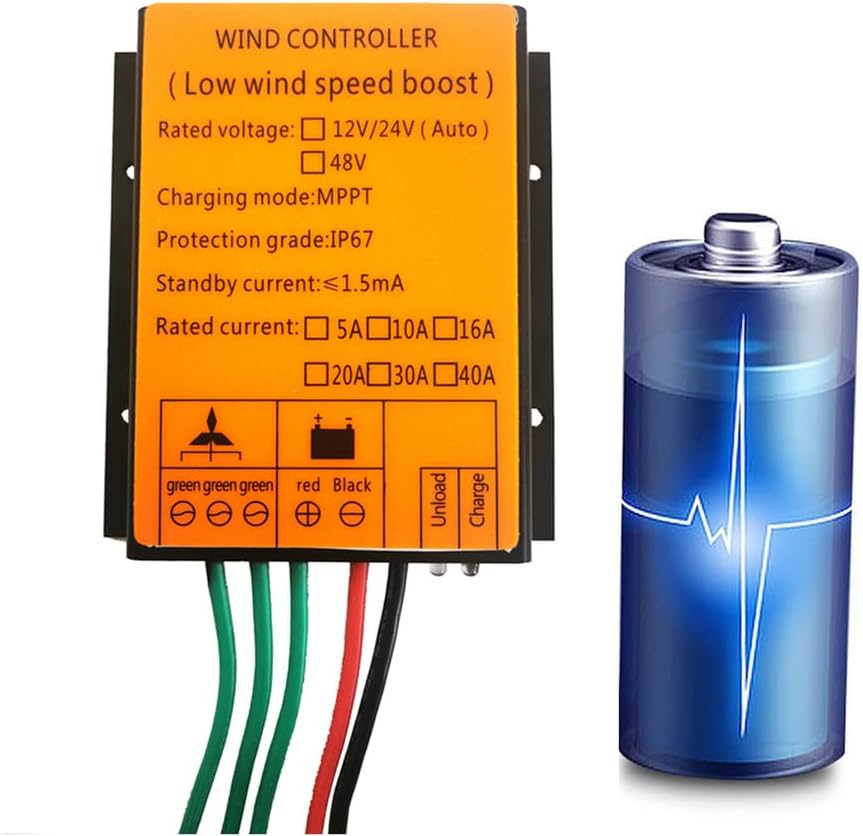 12000W 12V 24V Wind Turbine Charge Controller, Wind Generator Controller IP67 Waterproof,10A-40A(Yellow)
