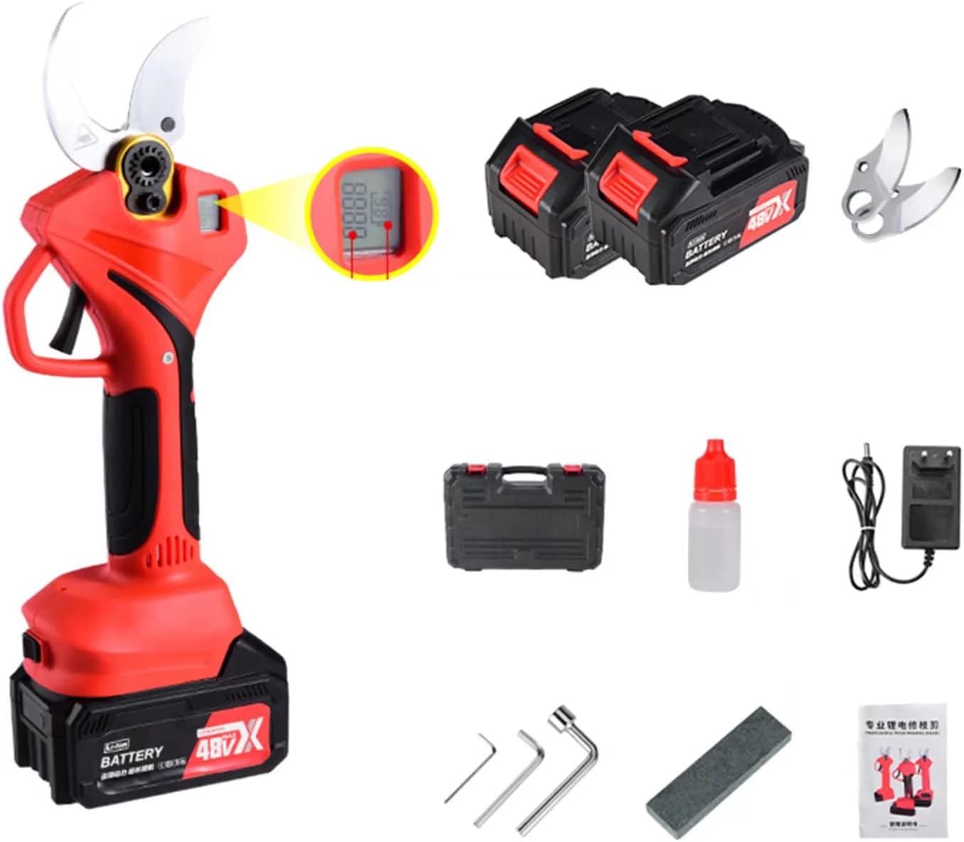 Professional Cordless Electric Pruning Shears, Dc 21V Electric Secateurs Pruners with LCD Screen, 1/2Pcs Rechargeable Lithium Battery