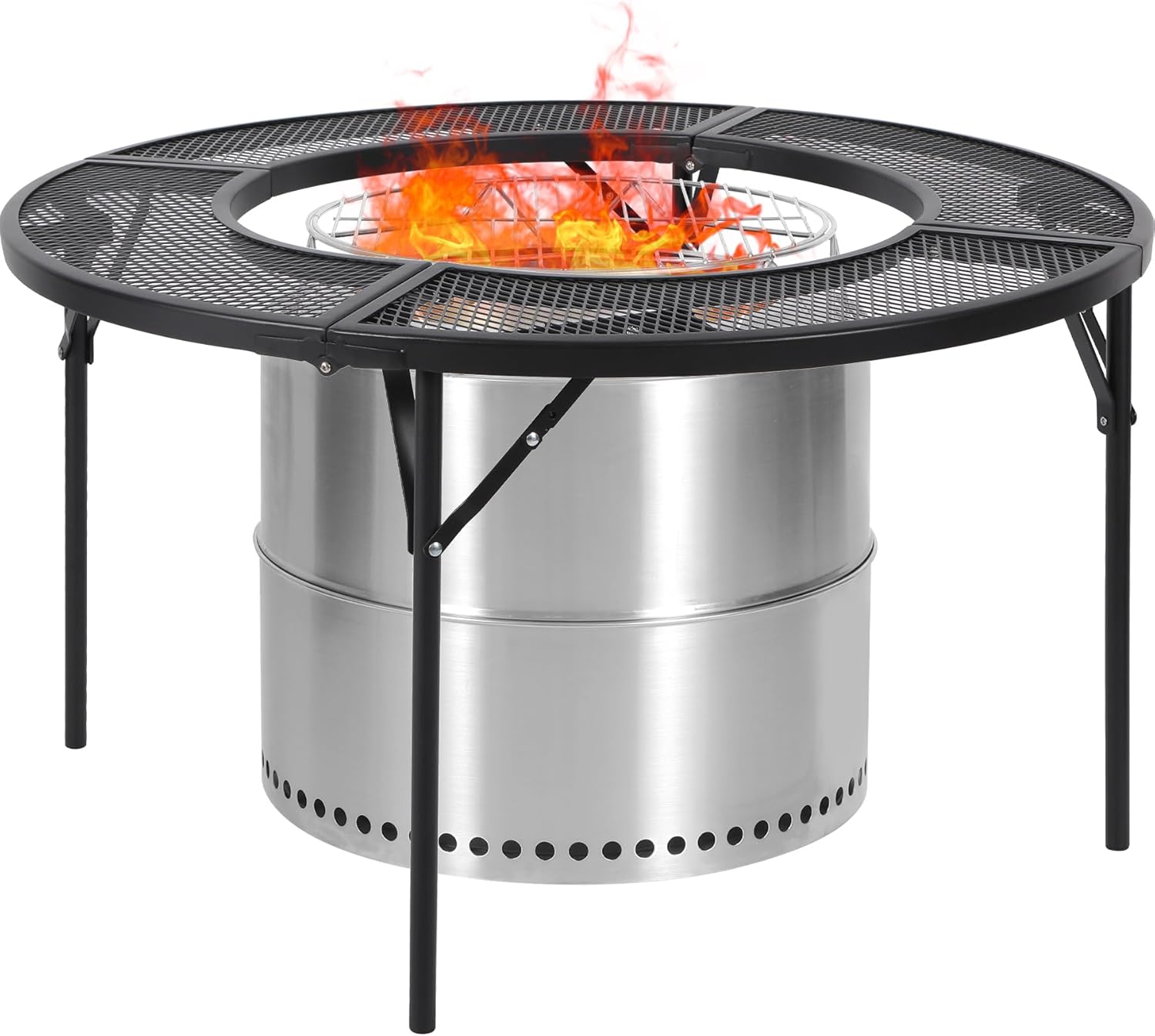 REDCAMP 36 Inch Fire Pit Surround Tabletop for Solo Stove Bonfire/Ranger, Foldable Round Fire Pit Table-Surround Ventilated Tabletop and Foldable Legs Design to Install and Portable for Yard, Patio