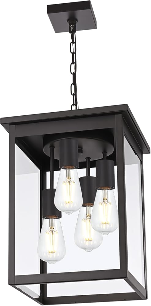 TODOLUZ 4-Light Large Outdoor Pendant Light Fixtures in Oil Rubbed Bronze, Adjustable Height Porch Hanging Lighting for Yard Entryway Patio, E26 Base Exterior Ceiling Lantern