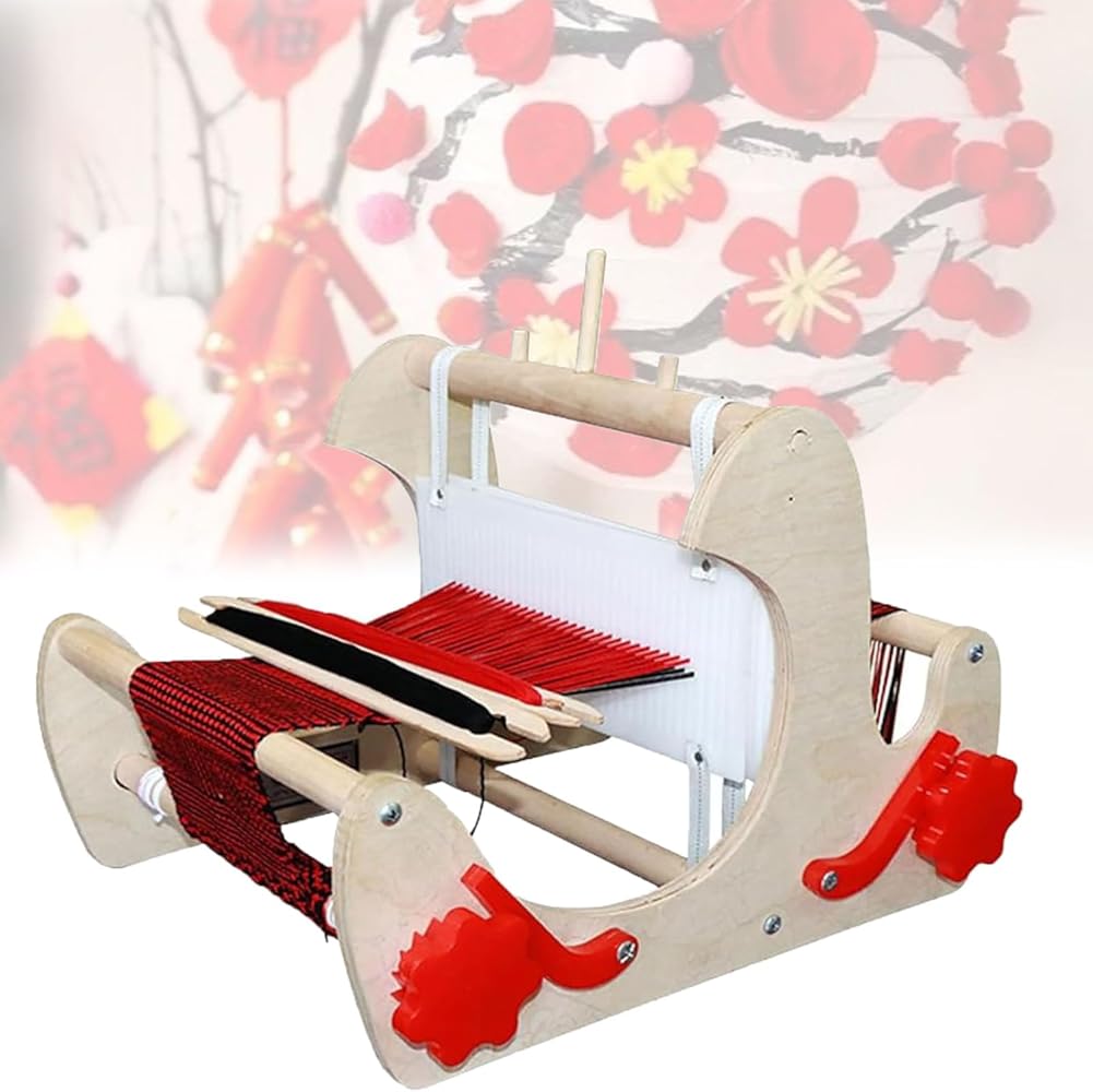 Adjustable Hand-Knit Machine, Wooden Desktop Weaving Machine, 20CM Weaving Width, Foldable Multi-Craft Loom Set, with Yarns,Rods,Combs&Shuttles, for Hand Assembled, Freehand Drawing, Creative Training