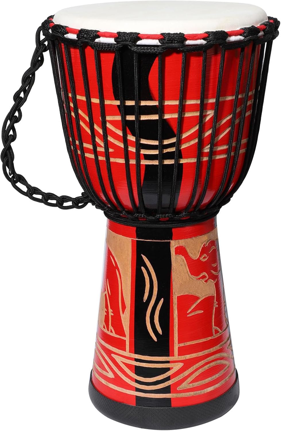 LIEKE Djembe Drum 10'' x 20'' African Drum Carved of Mahogany Goatskin Drumhead Hand Drum for Adults Beginners (Red)
