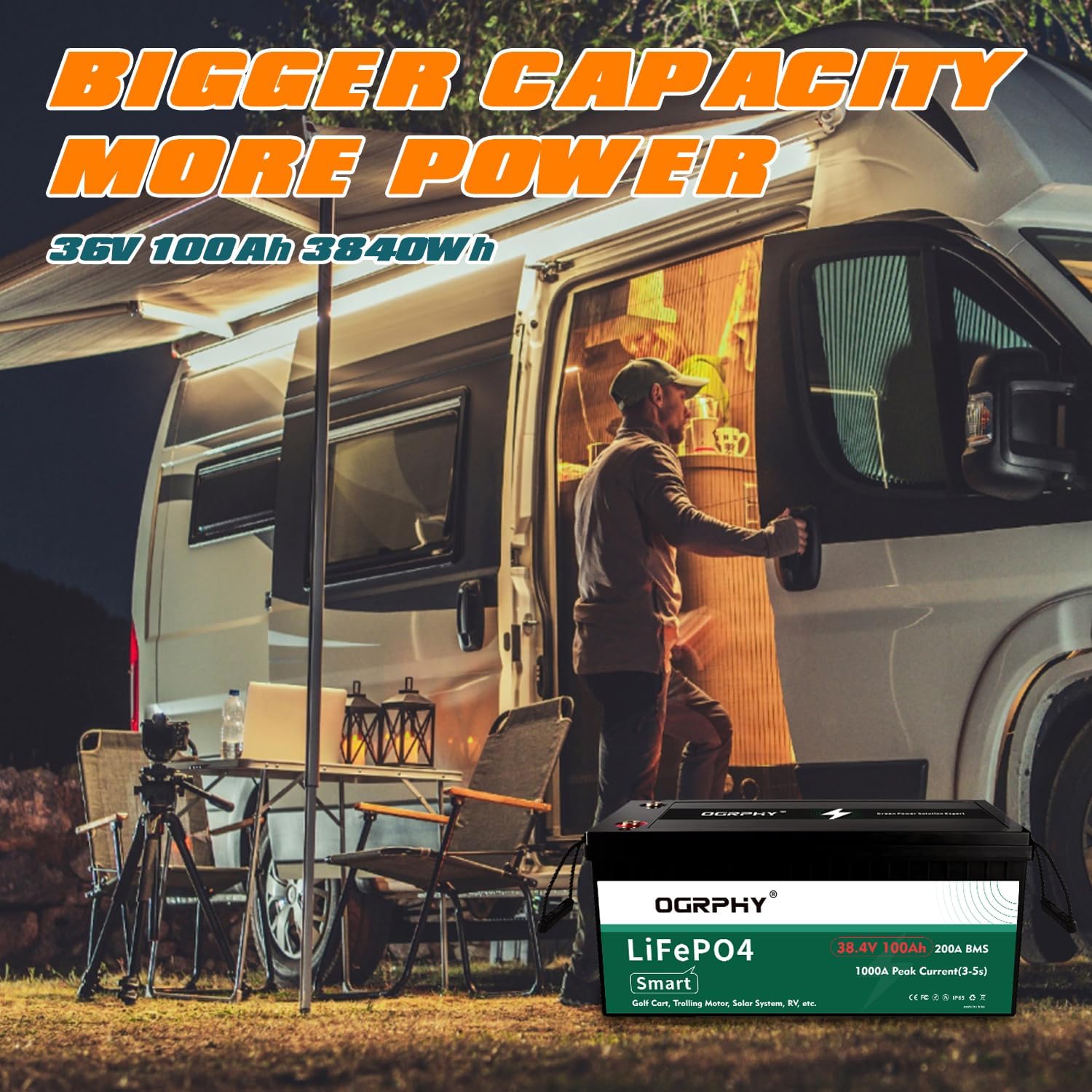 36V Lithium Battery, 3.84KWh Golf Cart Batteries with 200A BMS, 25A Lifepo4 Battery with Charger, 1000A Peak Current Perfect for Golf Cart, Solar, Trolling Motor(100AH)