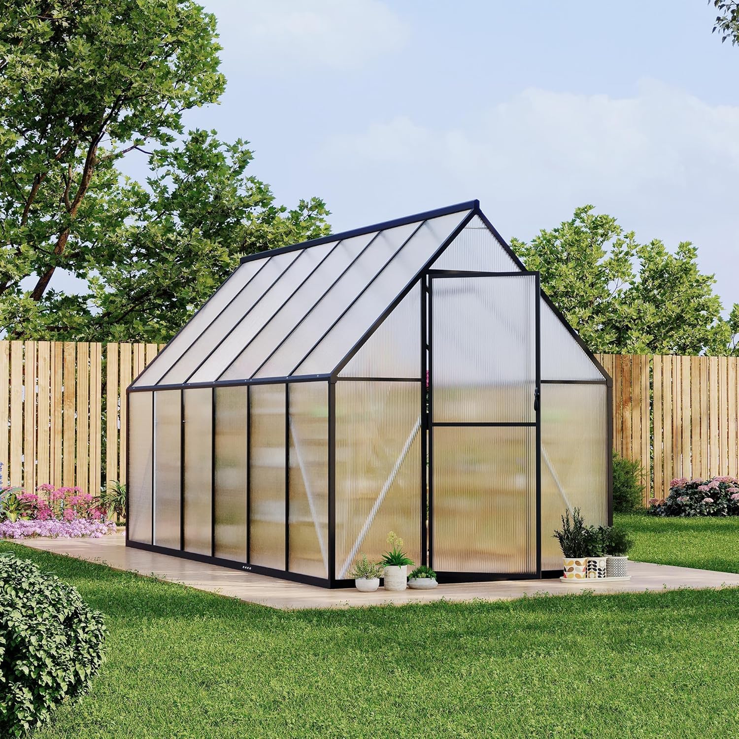6x11 FT Walk-in Greenhouse for Outdoor,Large Aluminum Polycarbonate Greenhouses with Roof Vent and Lockable Door for Sunroom Patio, Backyard, Garden,Black