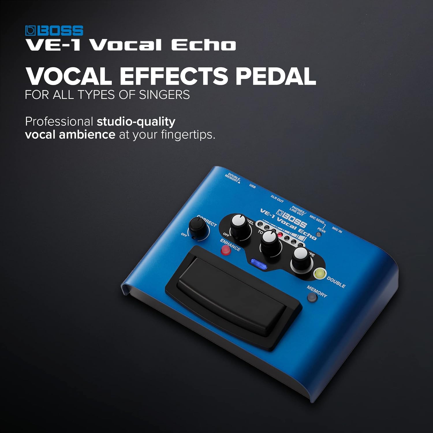 BOSS VE-1 Vocal Echo for Singers and Vocalists | Control Your Vocal Sound in Real-Time | Add Natural Ambience or Deep Reverb to your Voice | Seven Types of Adjustable Effects | Built-In Memory