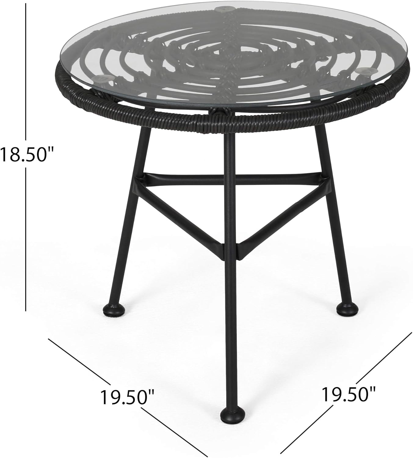 Great Deal Furniture Noble House Orlando Outdoor Glass Top Faux Rattan Side Table in Gray