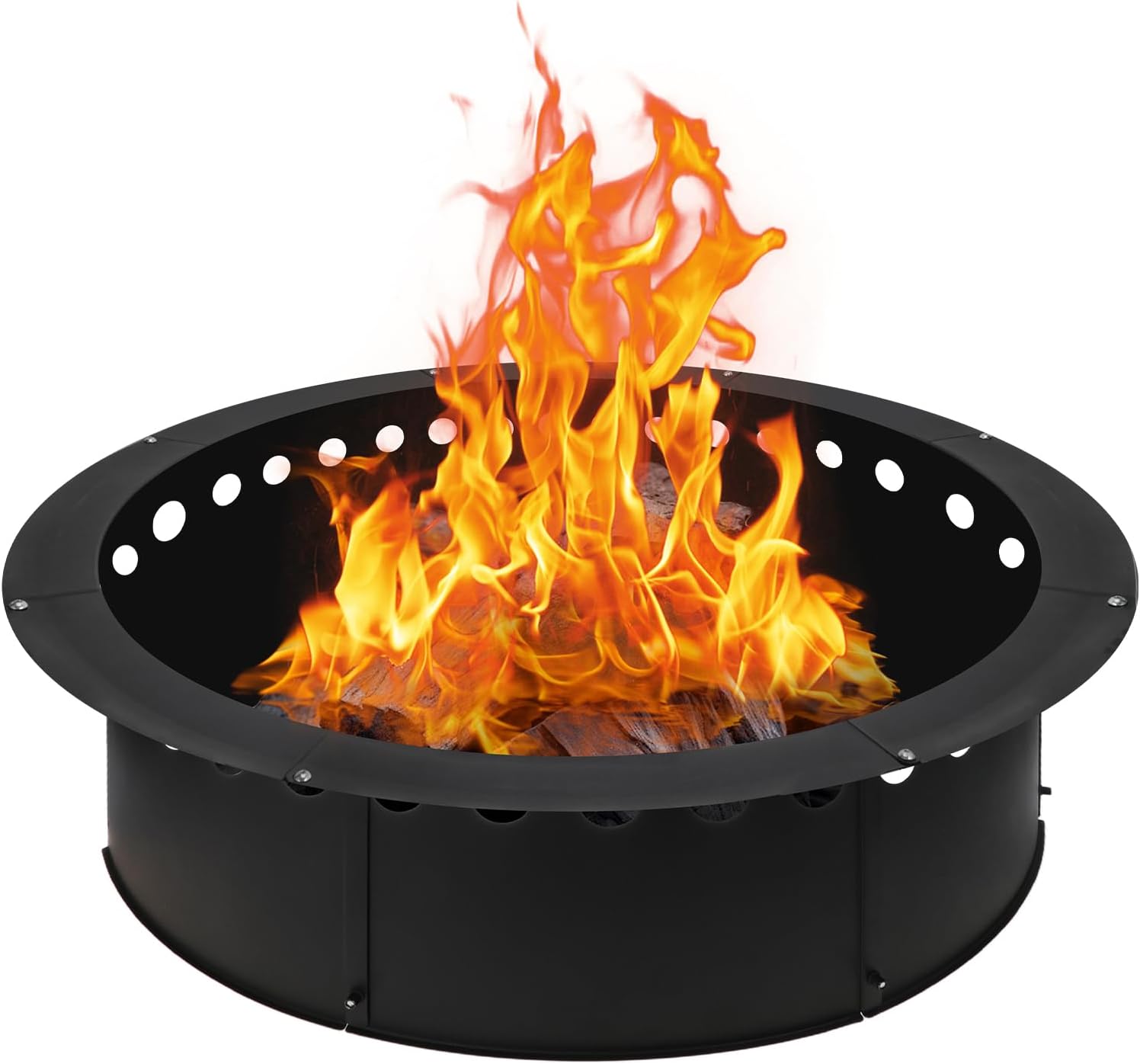 Outdoor Smokeless Large Fire Pit Ring 43 Inch Outer/39 Inch Inner Diameter, Heavy Duty Metal Round Liner Insert for Outside DIY Campfire or Bonfire Ring, Above or In Ground Use