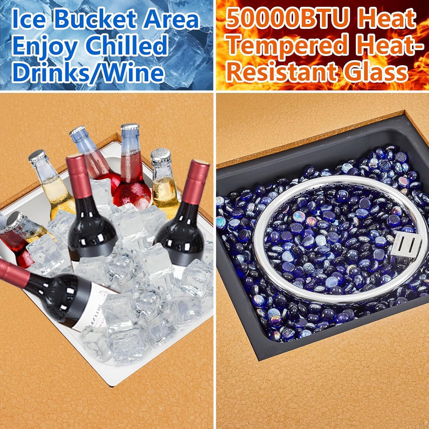 56 Inch Propane Fire Pit Table with Wind Guard, Glass Beads, Rain Cover, Sturdy Steel Anti-Rust Finish, CSA Safety Certified Outdoor Firepit for Patio Yard Garden Yellow