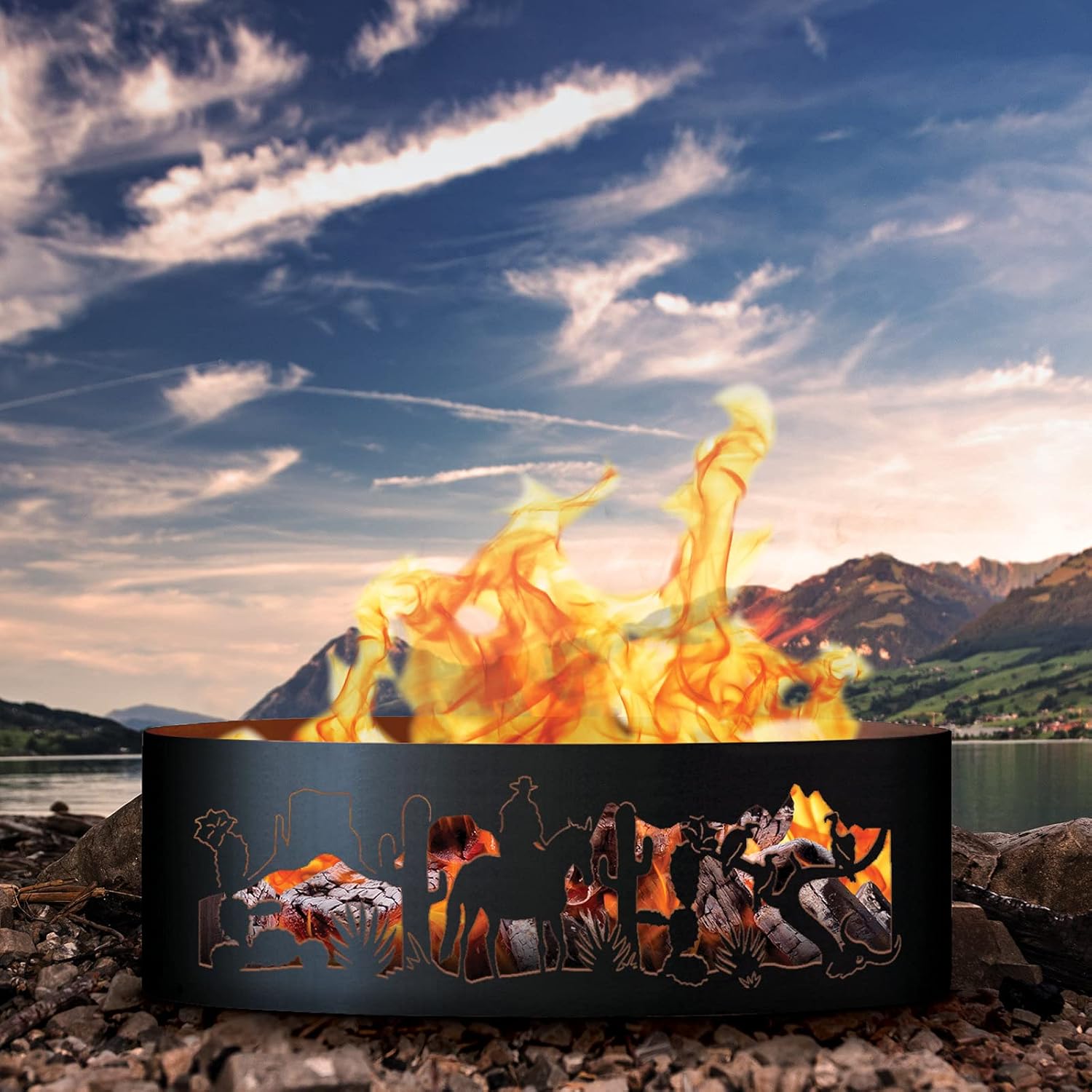 PD Metals SW01637 Southwest Unpainted 12 in. Tall 37 in. Diameter Outdoor Fire Ring - 37 x 37 x 12 in. - Rustic Black Color