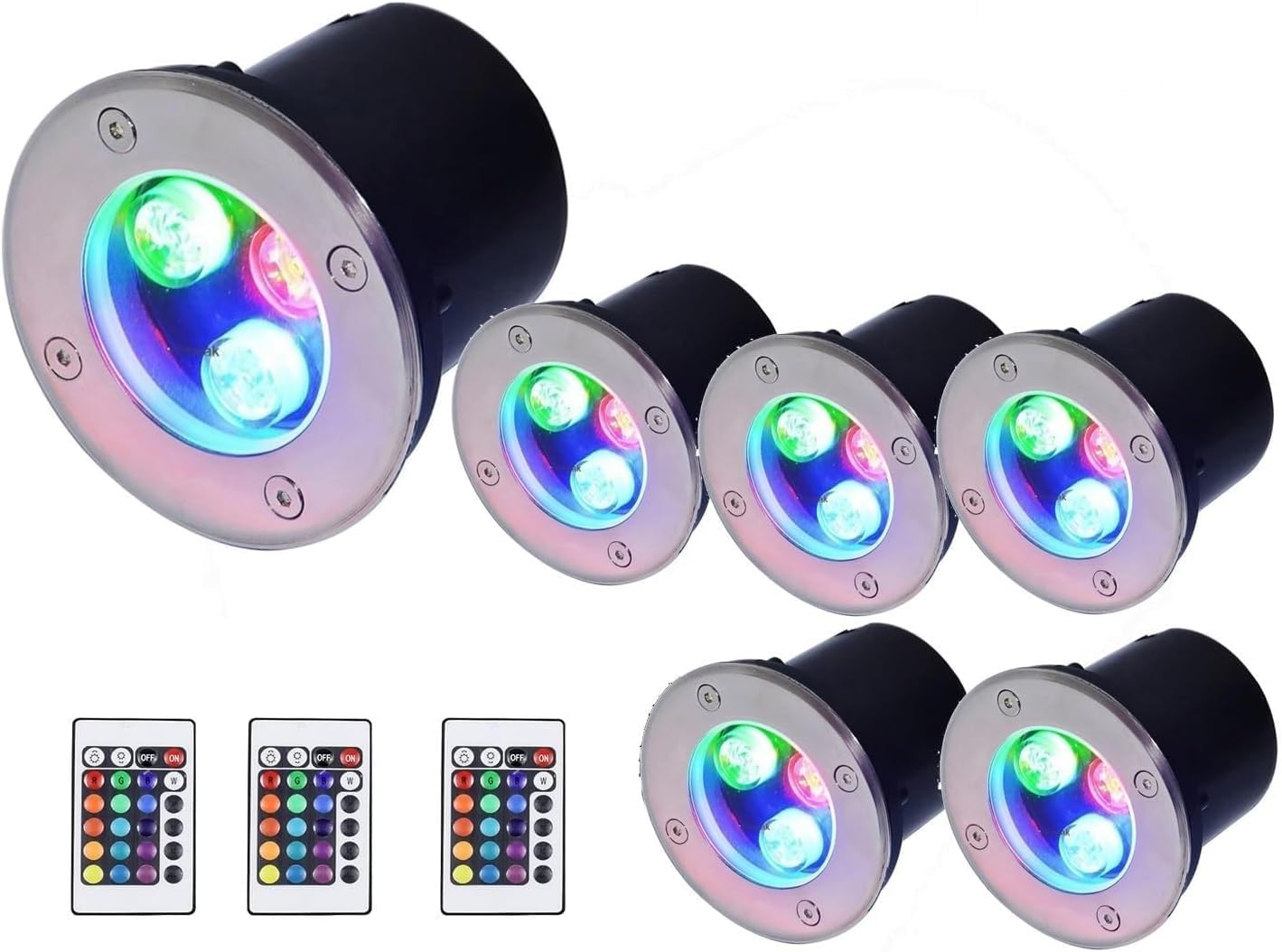 6PCS RGB Pond Lights - Underwater Light, IP68 Waterproof Color Submersible LED Fountain Lamp, Round Recessed Spotlight, for Garden Pool Illumination(3W(12V))