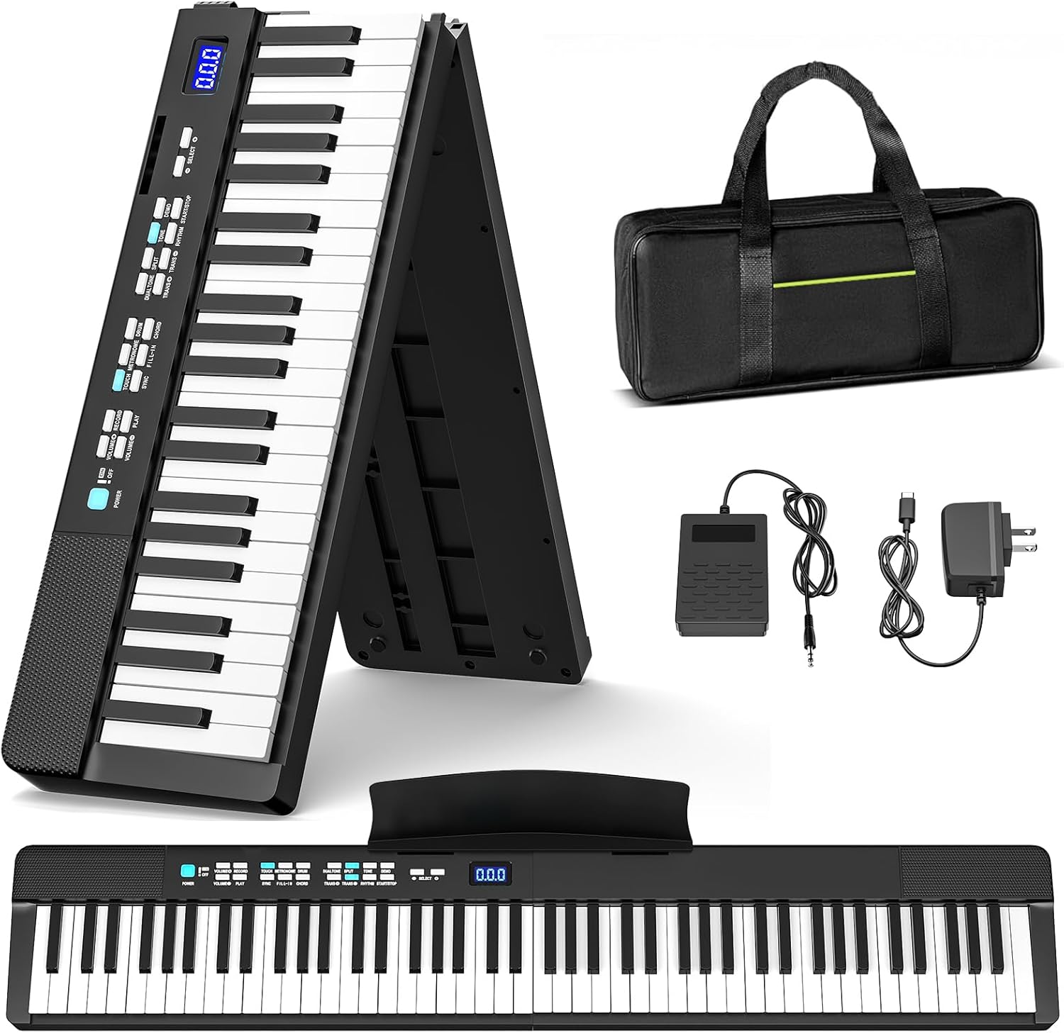 Piano Keyboard 88 Keys - Folding Semi Weighted Keyboards Electric Piano, Full Size Keyboard Portable Digital Piano with Sustain Pedal, Handbag, Bluetooth, USB MIDI for Beginner