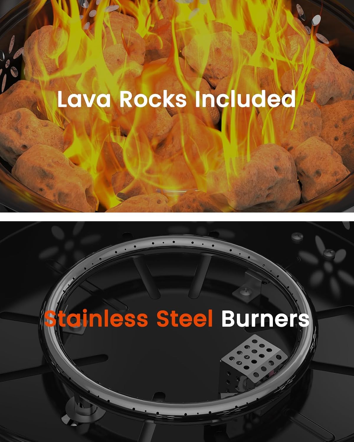 AMADA HOMEFURNISHING 19″ Propane Fire Pit with Grill Grate, 58,000 BTU, Folding Legs, Propane Tank Holder, Cover, and Carry Strap, No Ignition Needed, Easy Flame Adjustment, Portable