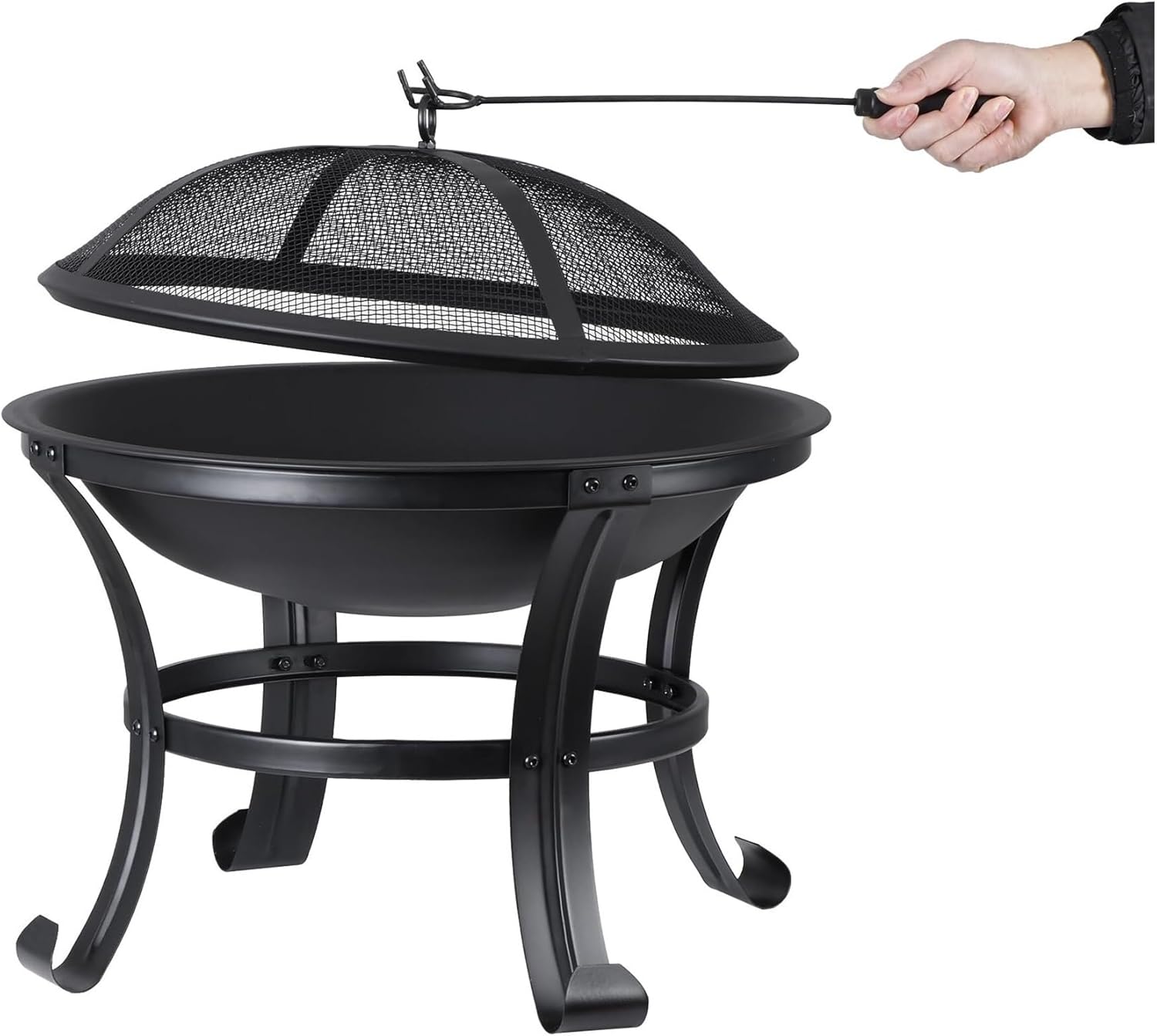 22 Inch Portable Steel Fire Pit for Outdoor Use Lightweight Wood Burning Firepit Bowl with Log Grate and Poker for Backyard Patio Camping Bonfire and BBQ