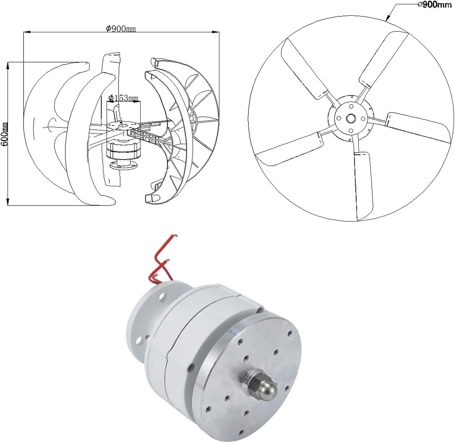 Efficient 12000W Wind Turbine Generator Kit, 12V 24V Free Energy Windmill Vertical Axis Wind Turbine Generator 3 Phase Generator for Home Use (Color : 48V)