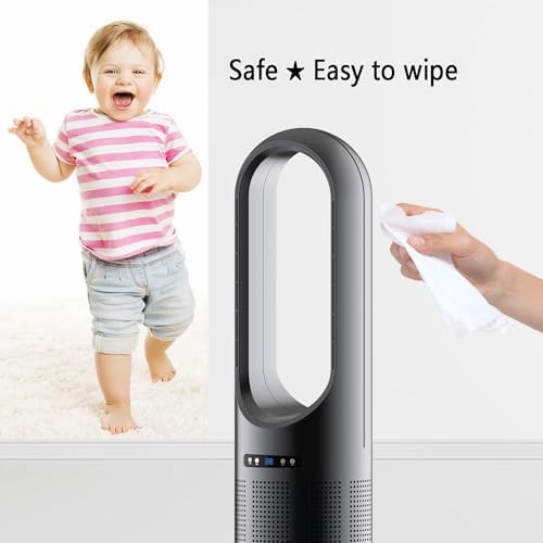 Tower Fan, Oscillating Fan/Standing Fan/Bladeless Fan with Remote, Air Circulation Fan, 8h Timer, 8 Speeds ; Two Models, Cooling Fan and Space Heater, Can Be Used All Year Round(Silver)