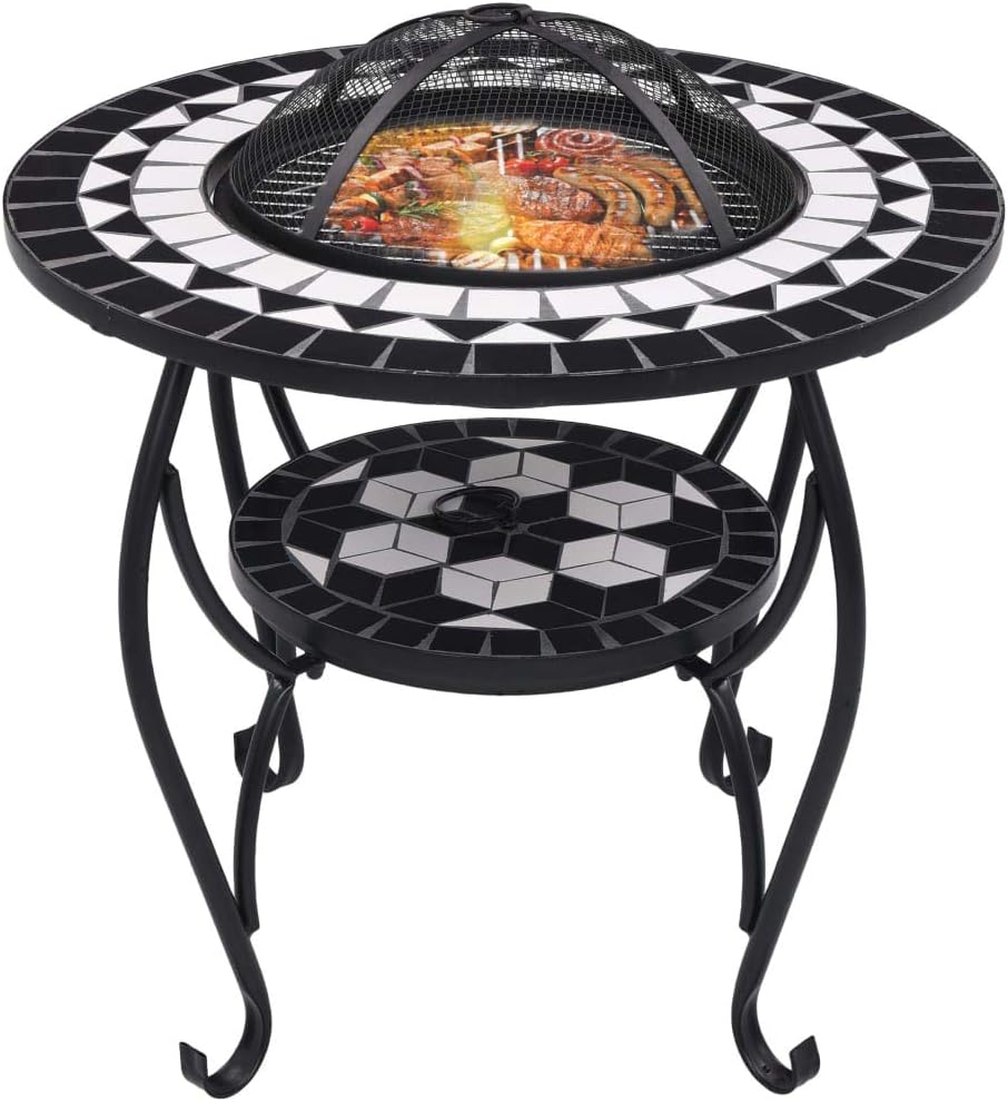 CHARMMA Mosaic Fire Pit Table Black and White 26.8