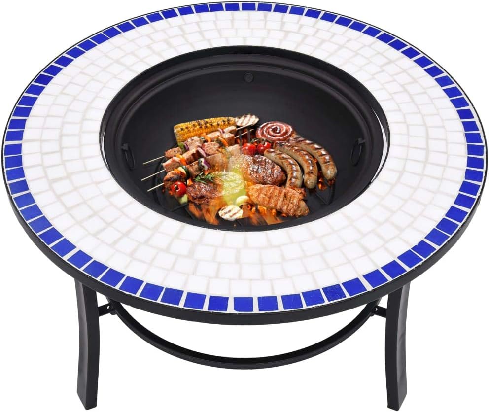 Mosaic Fire Pit Blue and White 26.8