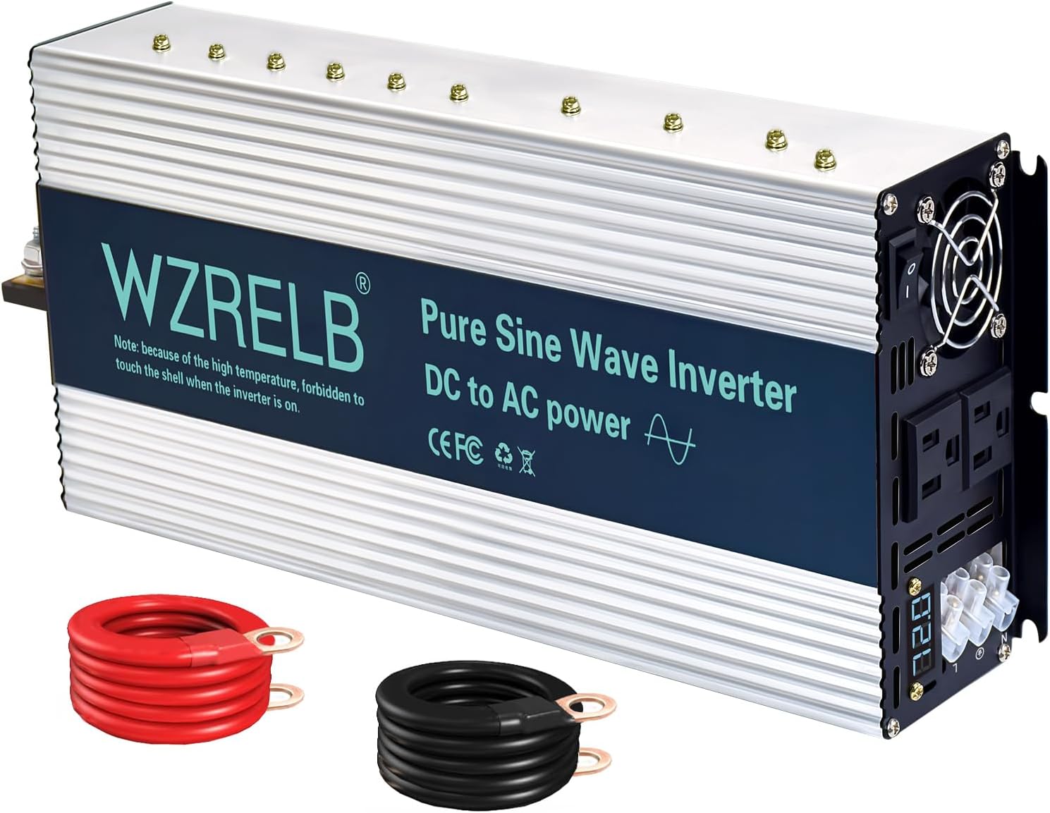 WZRELB 4000W Pure Sine Wave Inverter, Car Power Inverter 72V DC to 110V 120V AC Converter for RV, Truck, Solar, Outdoor with Dual AC Outlets, Hardwire Port, Surge 8000W, LED Display,Off-Grid