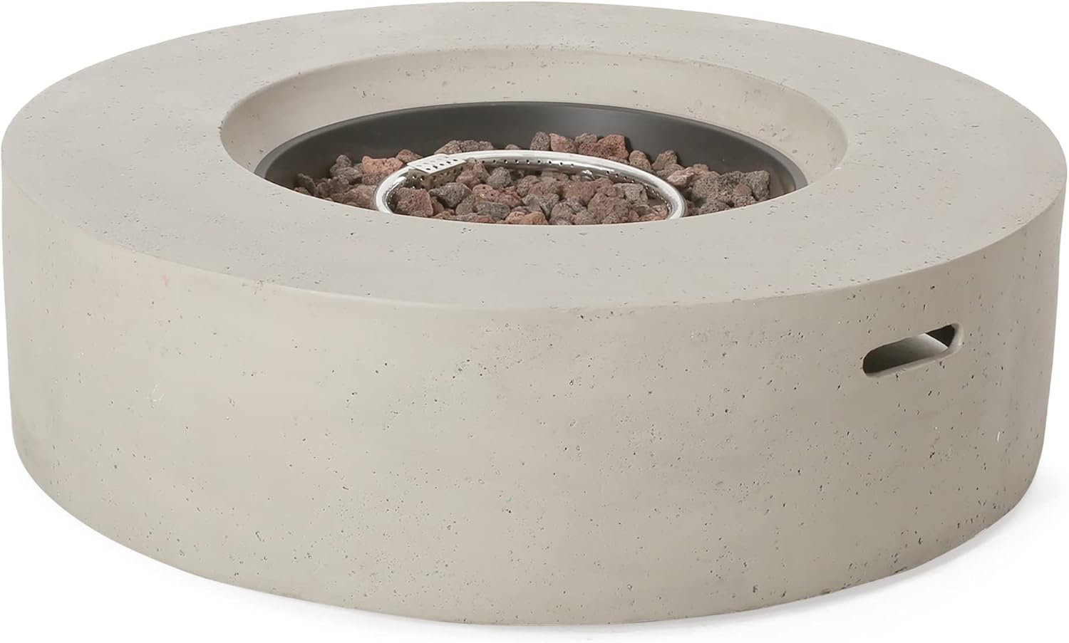 Roomfitters Round Concrete Fire Pit Table, Stylish and Durable Outdoor Accent for Patio or Garden, Light Gray