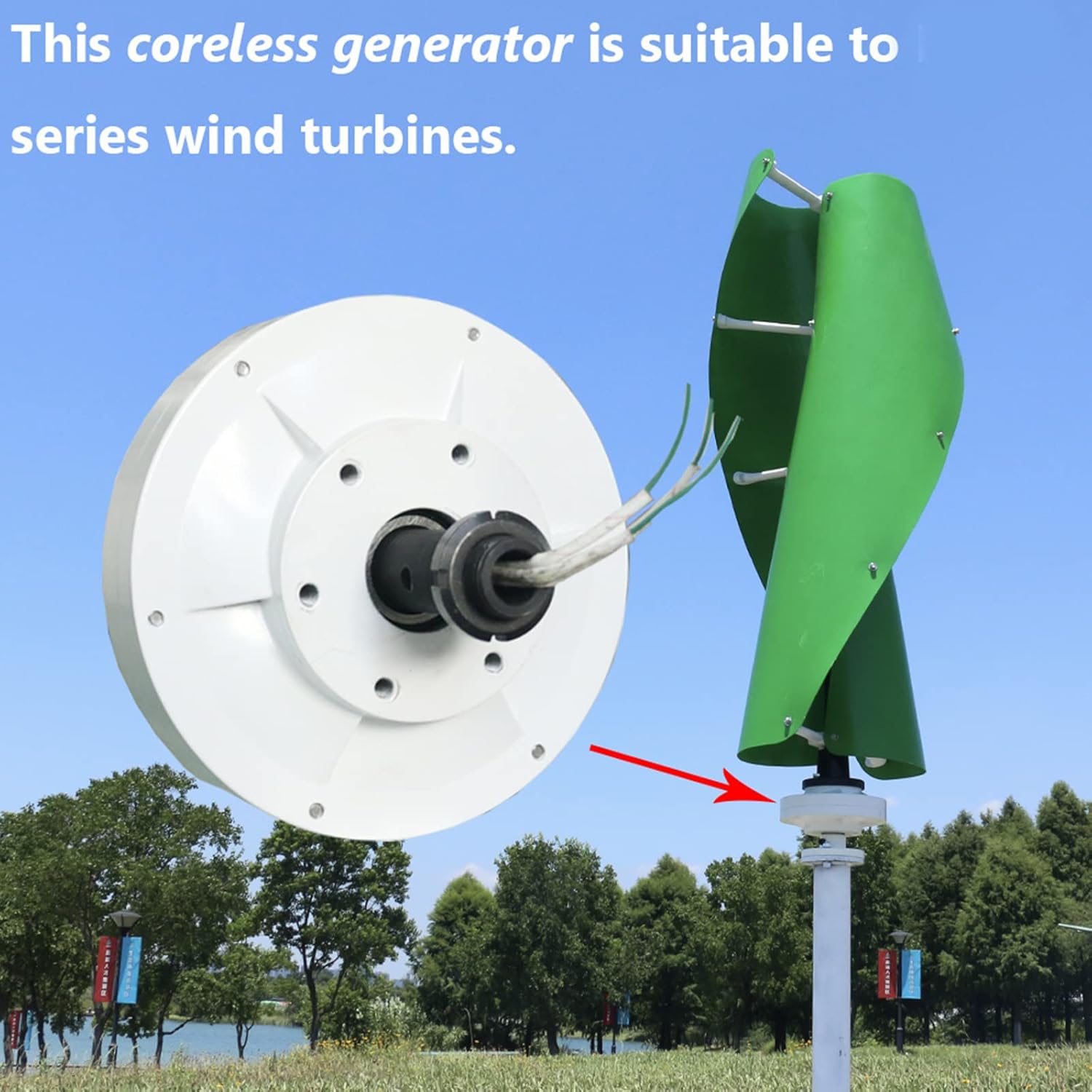 WANGYONGQI 10000W Spiral Maglev Wind Turbine, 12V 24V 48V 220V 2 Blades Vertical Home Wind Generator with Waterproof Charge Controller for Home Or Camping (Green)
