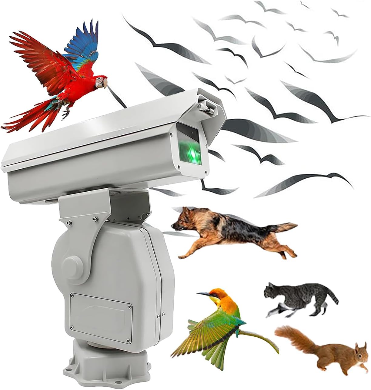 360° Automatic Bird Deterrent, Industry/Agriculture Bird Chaser, Freely Adjustable Trajectory, 1000m Range, Remote App Control, for Birds/Animals/Photovoltaics B 2W