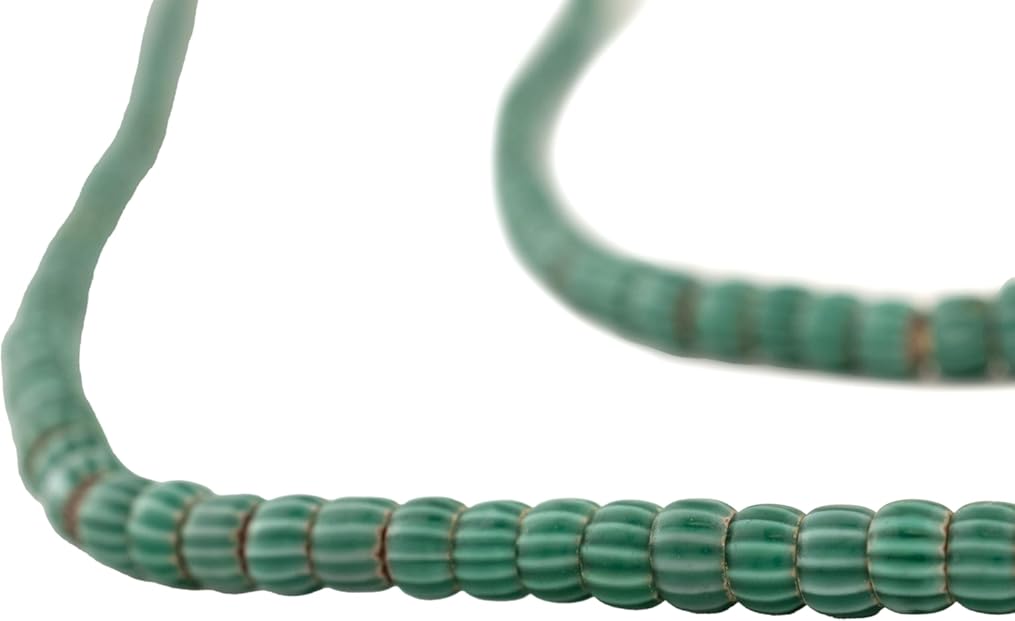 The Bead Chest Small Green Watermelon Chevron Beads 5mm West Africa African Cylinder Glass 25 Inch Strand Handmade