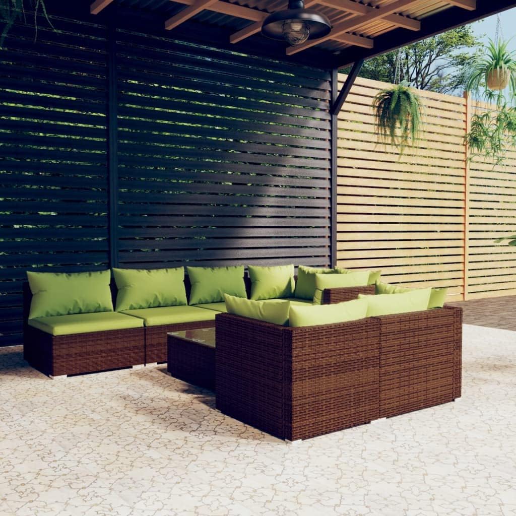 8 Piece Patio Lounge Set with Cushions Brown Poly Rattan,Relaxing Rattan Patio Lounge Set: Enjoy Leisure Time in Comfort and Style Patio Furniture Sets, Outdoor Furniture Sets