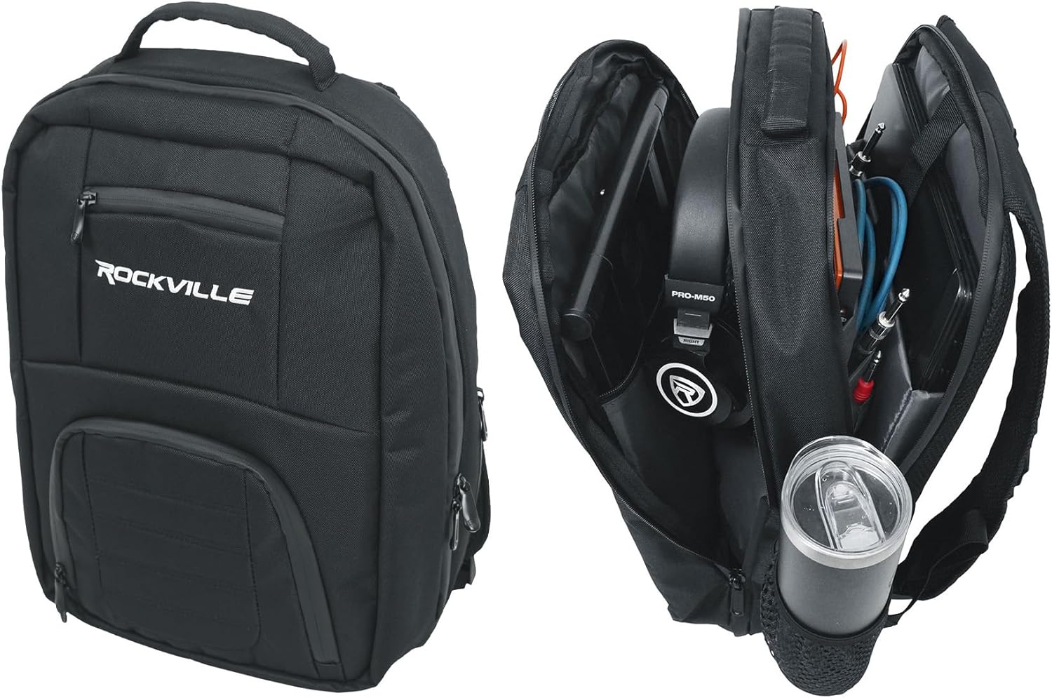 Rockville Bundle: M25 25 Key USB Wireless MIDI Keyboard Controller Bundle with R-TRACK Audio Interface+PRO-M50 Studio Headphones+DJBP24 Backpack+RDTS Stand+RCXFM6P-B Cable+RCM SR Microphone (7 Items)