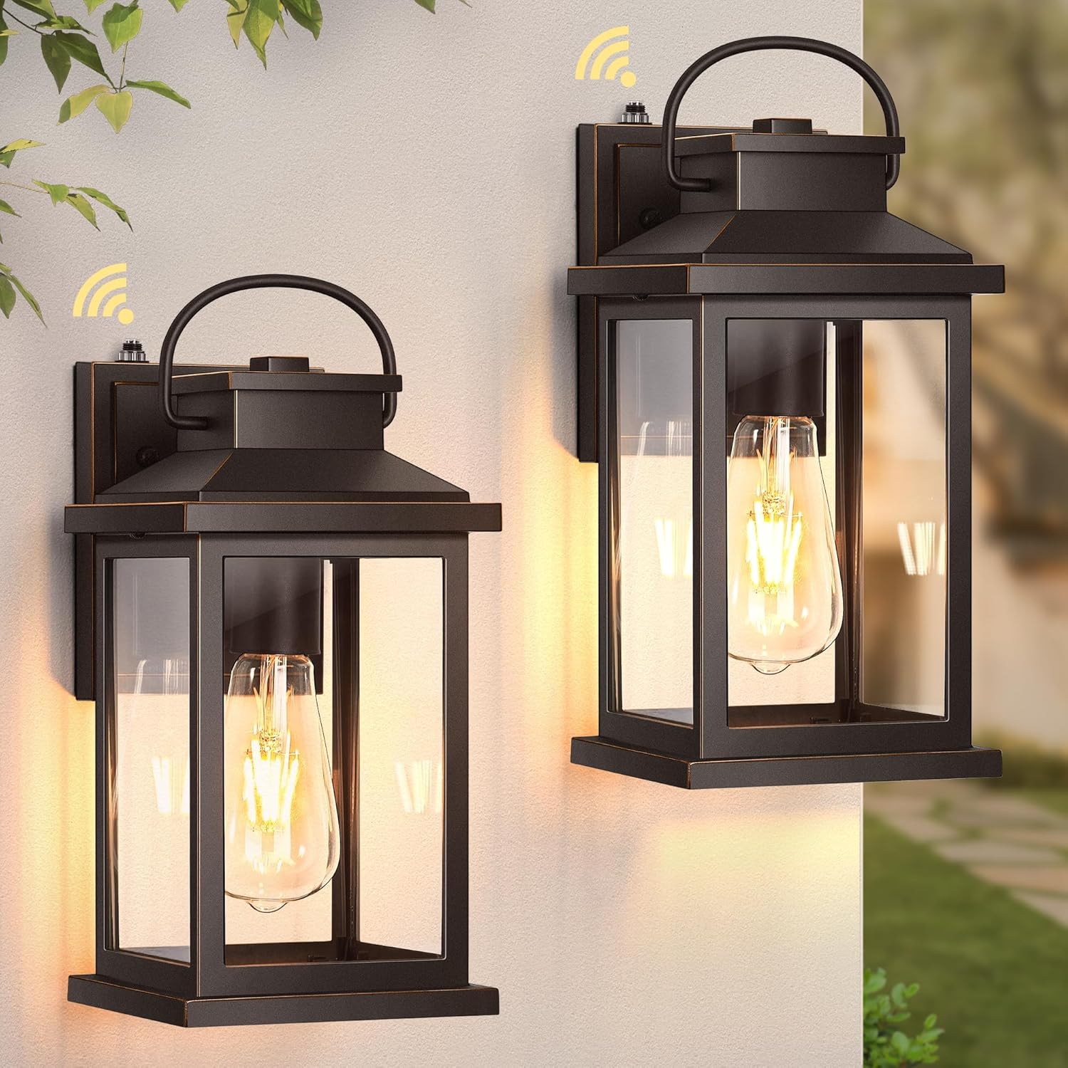 VIANIS Outdoor Porch Lights for House, Farmhouse Oil Rubbed Bronze Gold Trim Exterior Light Fixtures Wall Mount Sconce, Anti-Rust Dusk to Dawn Outdoor Lighting Lantern for Garage, Front Patio, 2-Pack