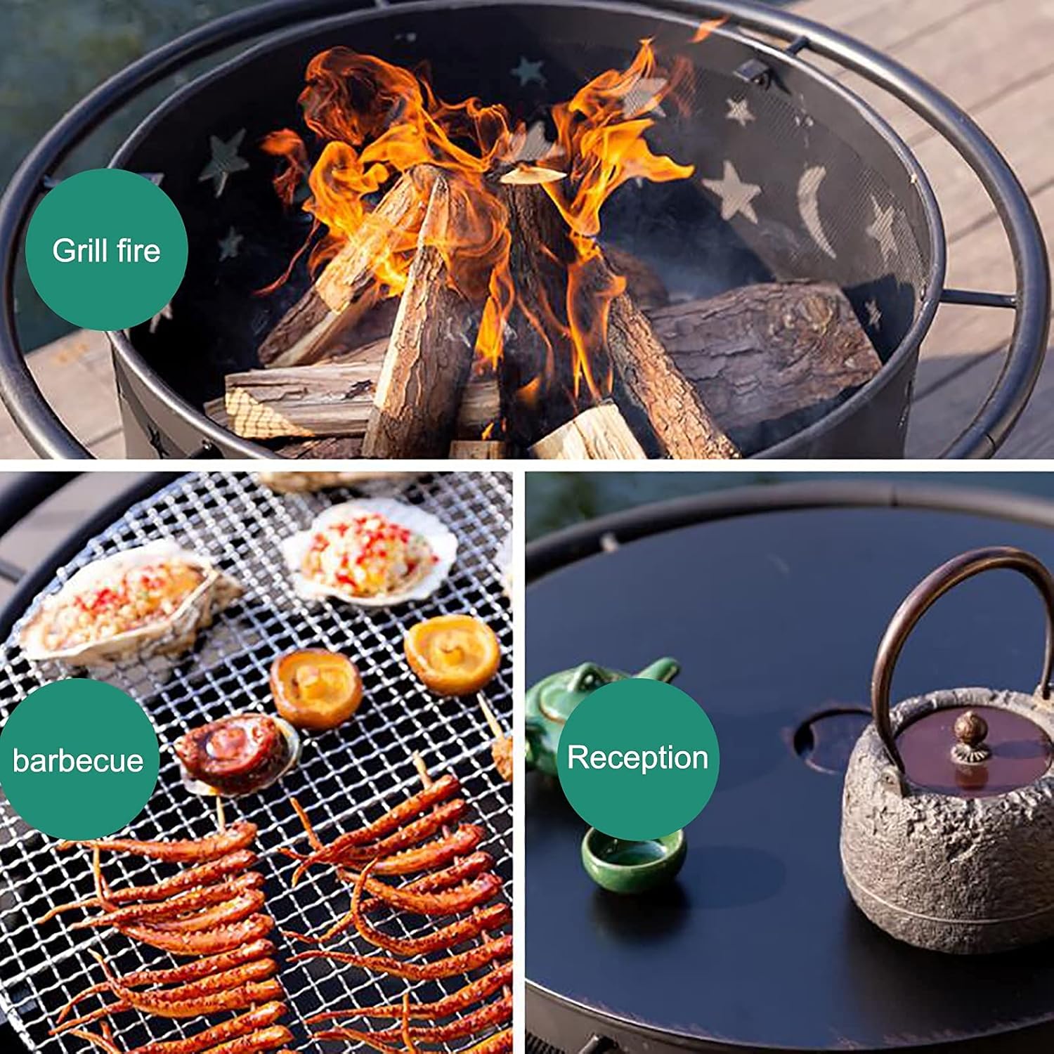 Fire Pit Set, Wood Burning Pit Outdoor Fire Pit Table with Grill for Camping Outdoor Heating Bonfire and Picnic,Square