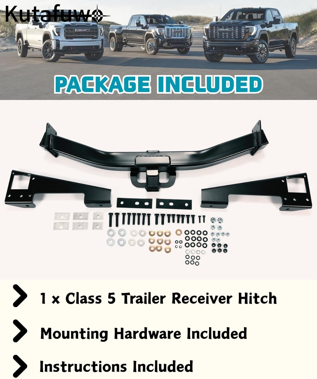 Class 5 Trailer Hitch Receiver for Chevy Sierra/Silverado 2500HD/3500HD(2001-2010) towbar Accessories，No-Drill Installation Trailer 2