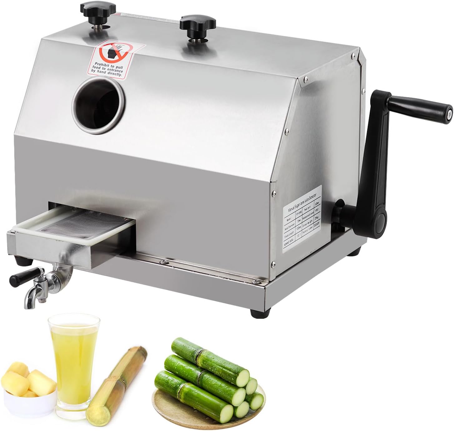 Manual Sugar Cane Juicer Machine, 110 LBS/H Output Commercial Press with Stainless Steel 3 Rollers & 2.4